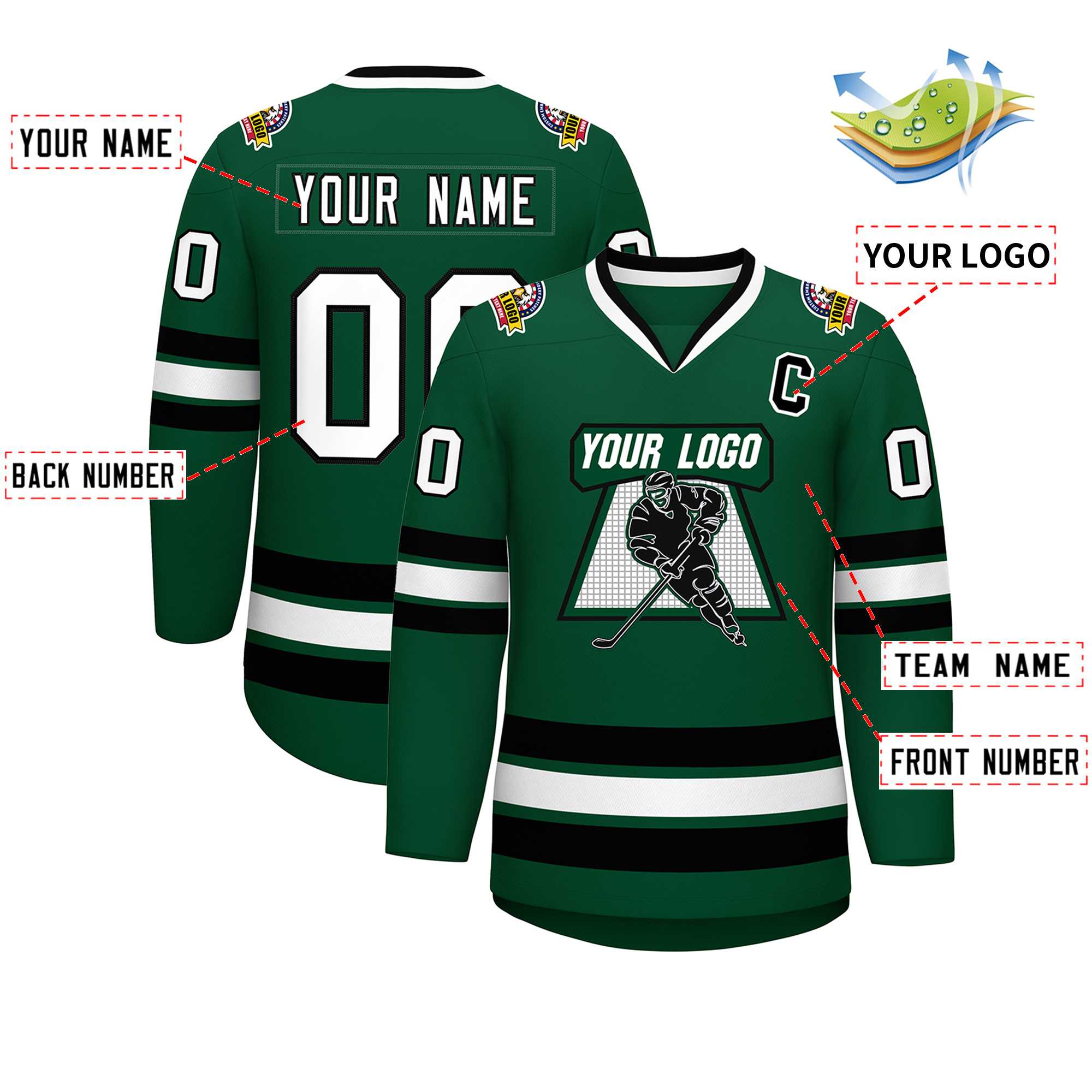 Custom Green White-Black Classic Style Hockey Jersey | KXKSHOP