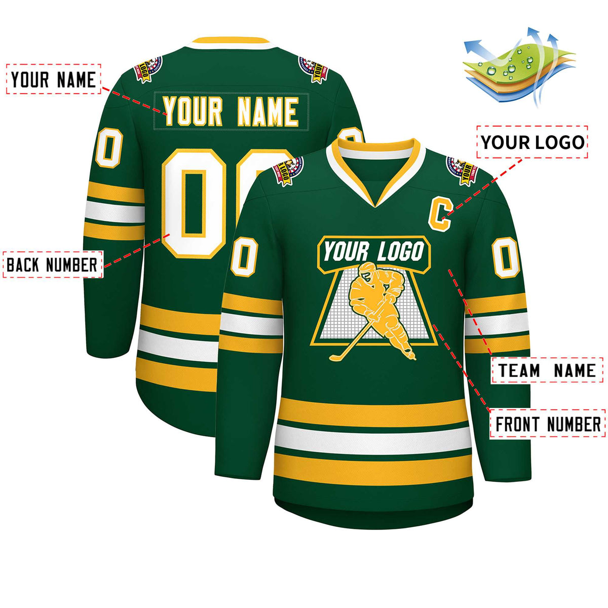 Custom Green White-Gold Classic Style Hockey Jersey | KXKSHOP