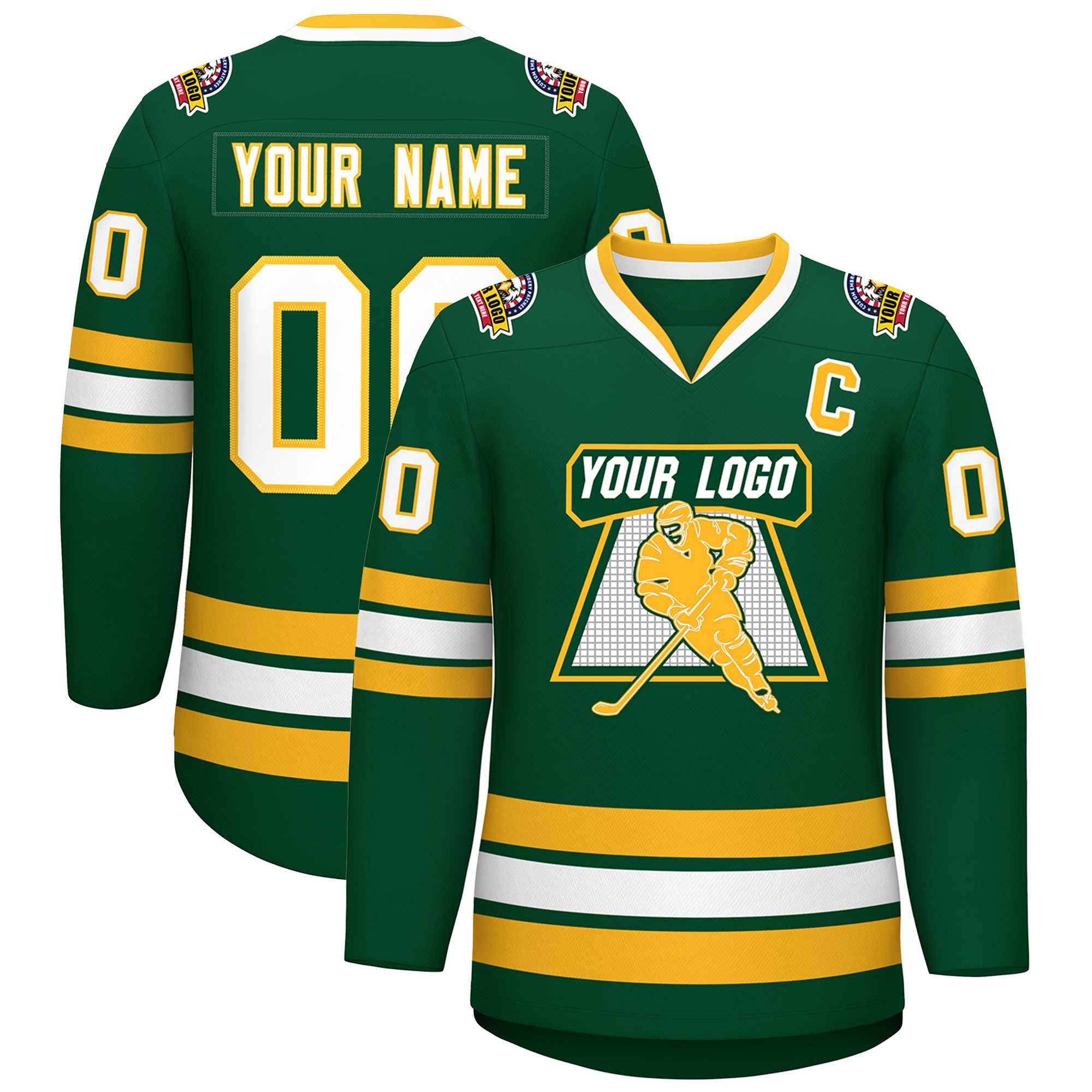 Custom Green White-Gold Classic Style Hockey Jersey | KXKSHOP