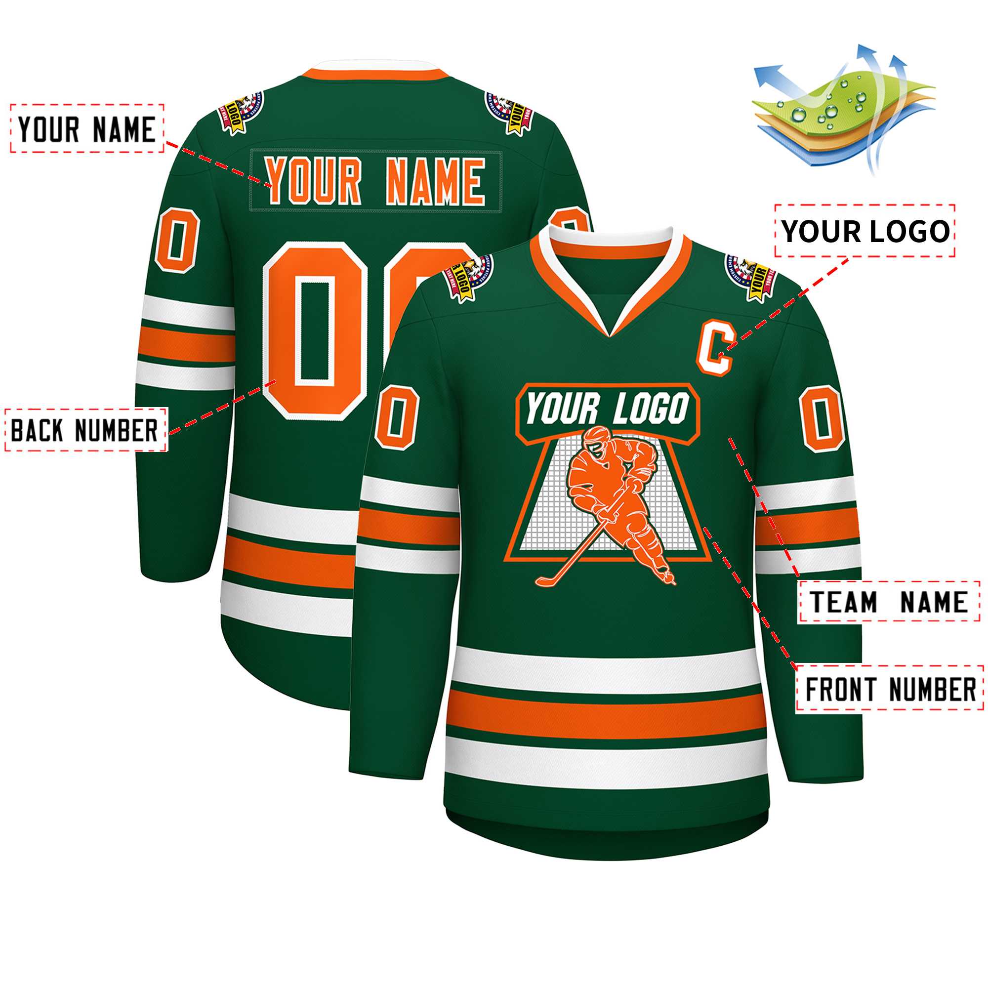 Custom Green Orange-White Classic Style Hockey Jersey | KXKSHOP