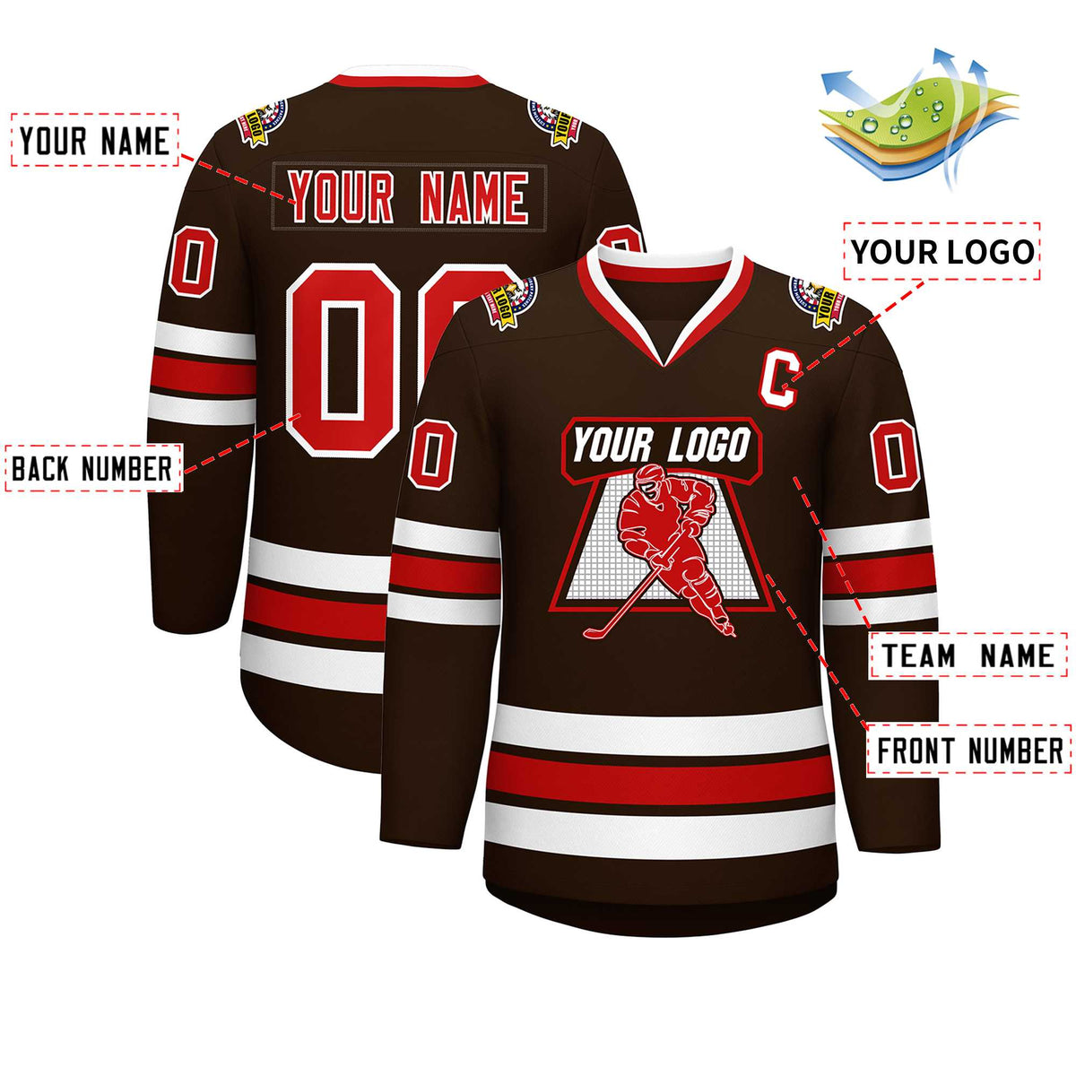 Custom Brown Red-White Classic Style Hockey Jersey | KXKSHOP