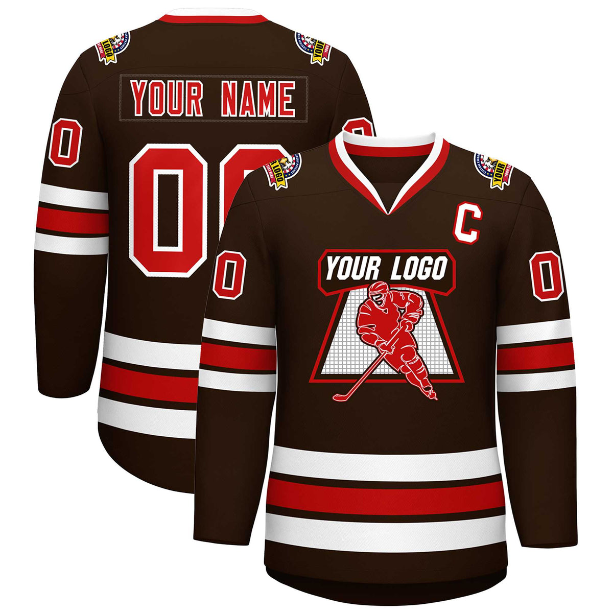 Custom Brown Red-White Classic Style Hockey Jersey | KXKSHOP