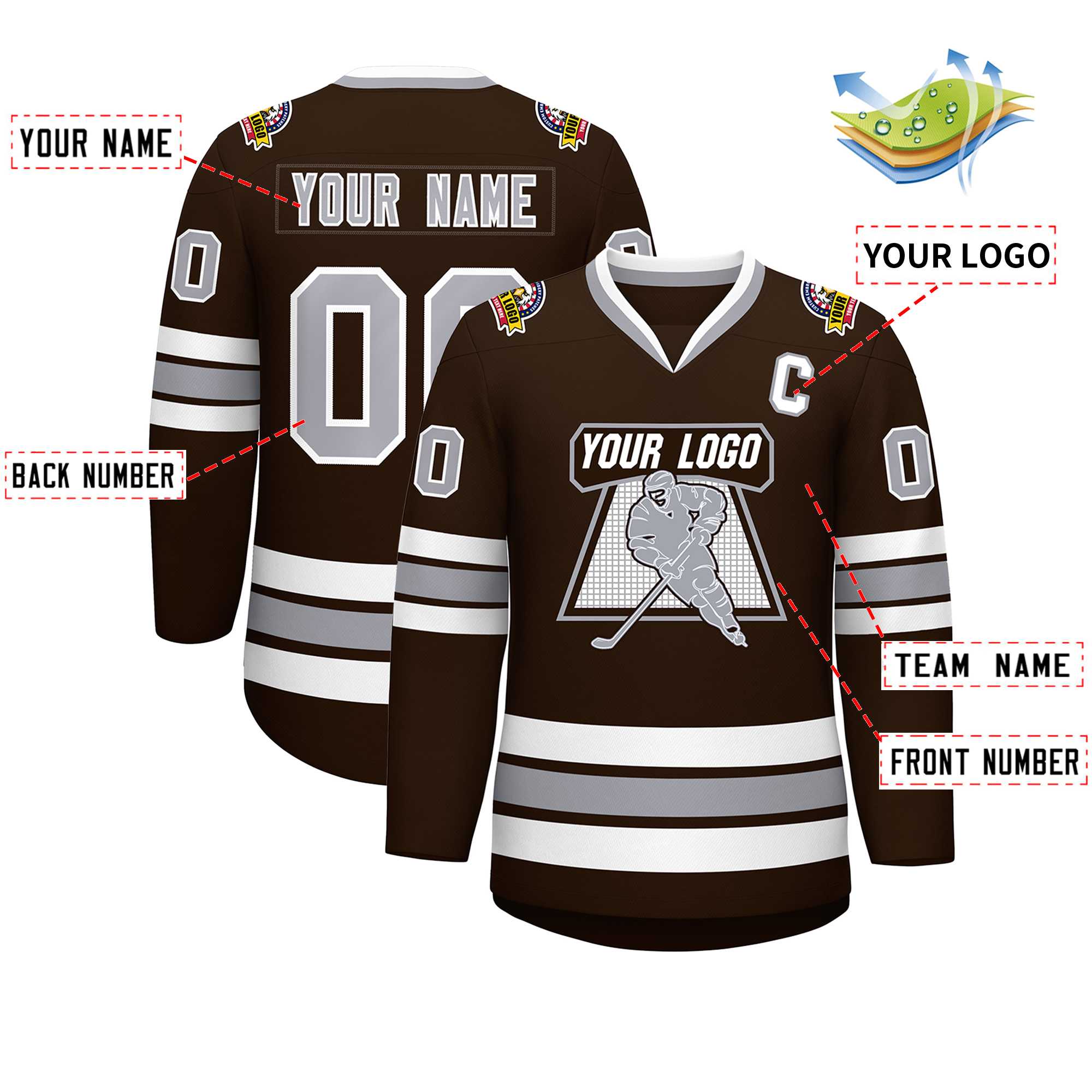 Custom Brown Gray-White Classic Style Hockey Jersey | KXKSHOP