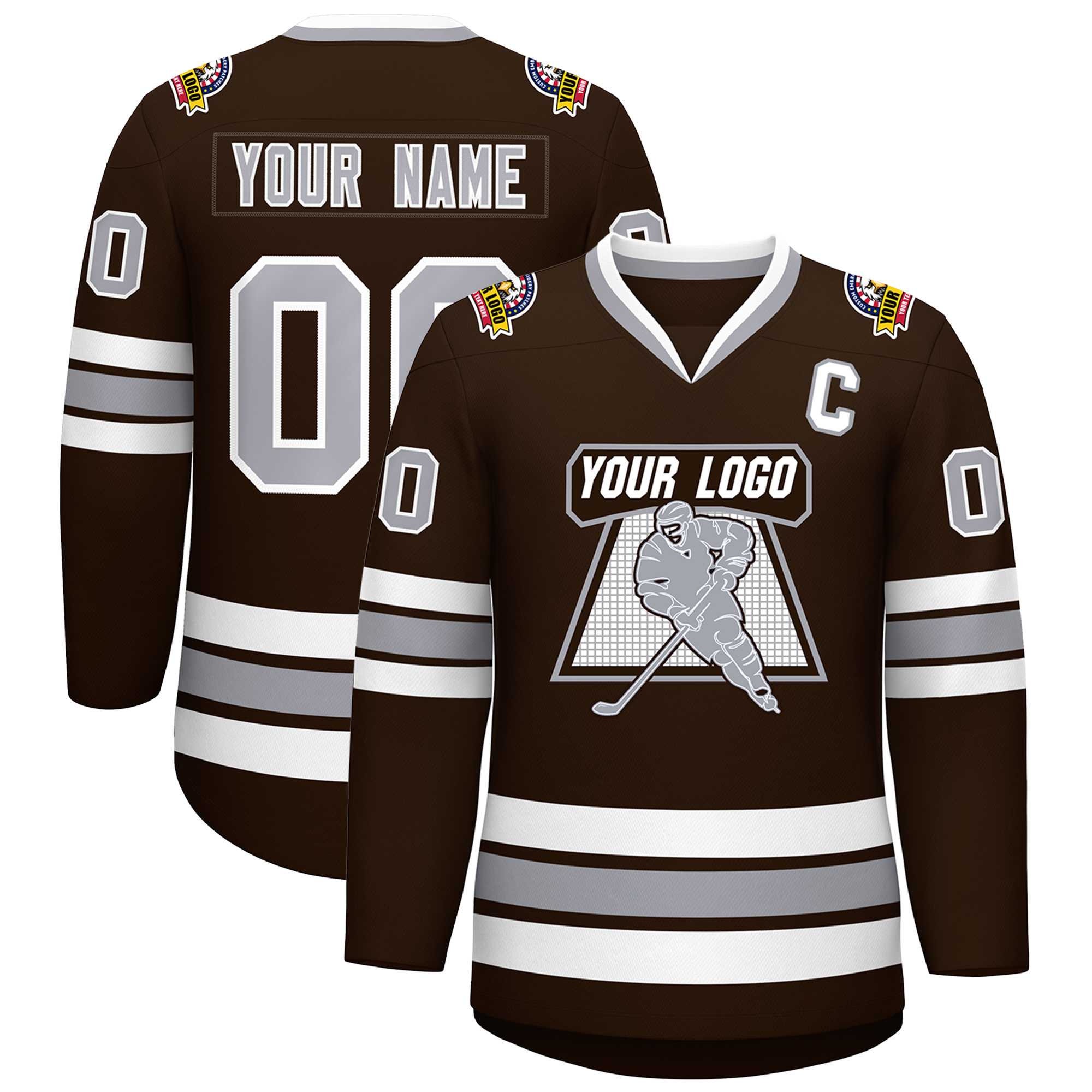 Custom Brown Gray-White Classic Style Hockey Jersey | KXKSHOP