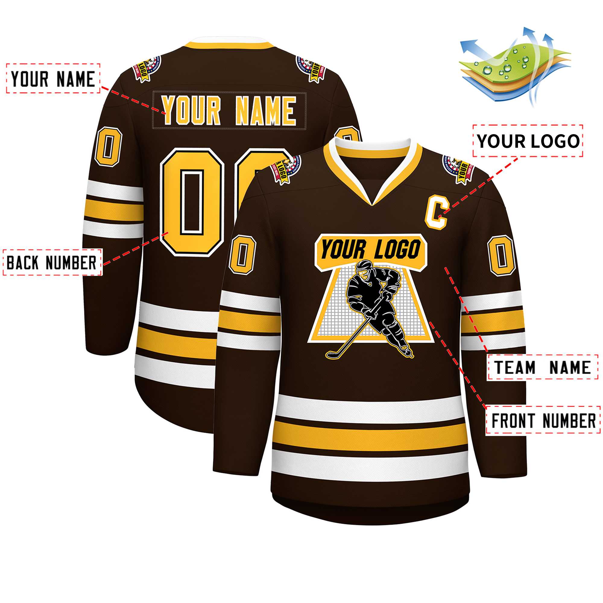 Custom Brown Gold Black-White Classic Style Hockey Jersey | KXKSHOP