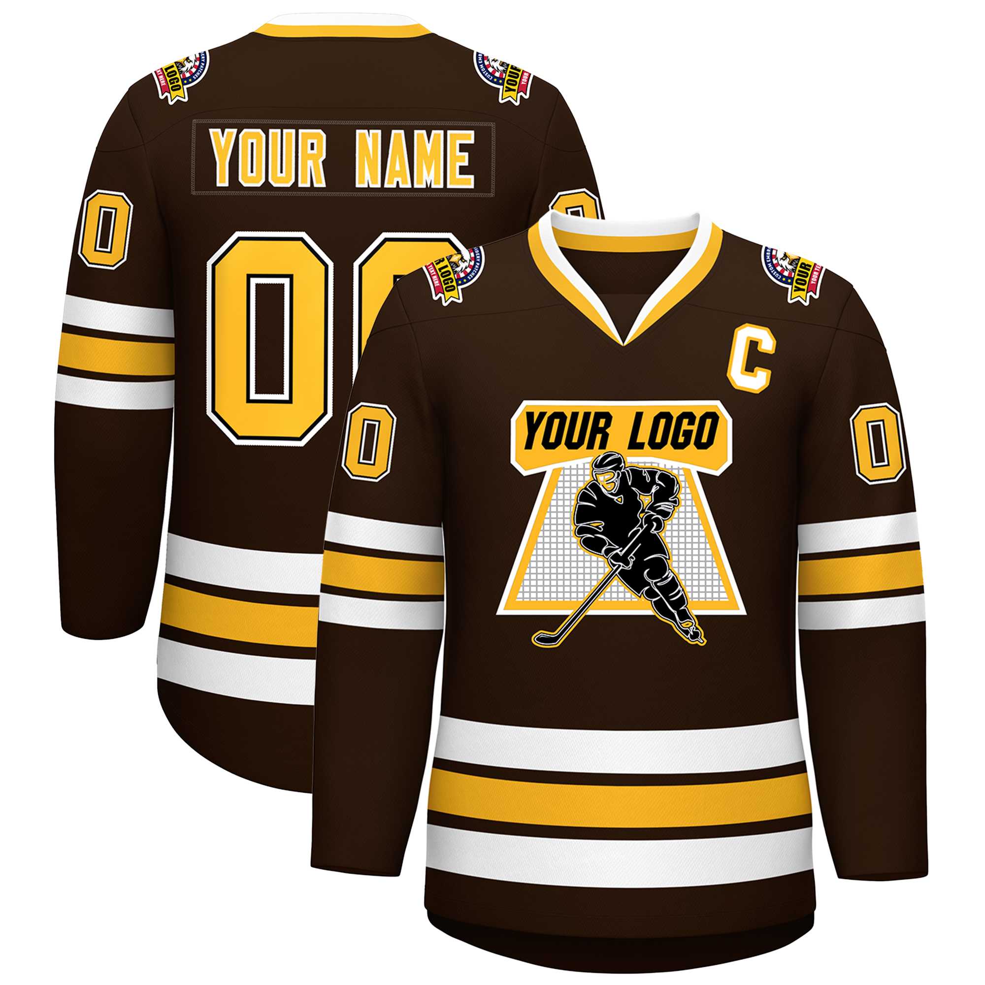 Custom Brown Gold Black-White Classic Style Hockey Jersey | KXKSHOP