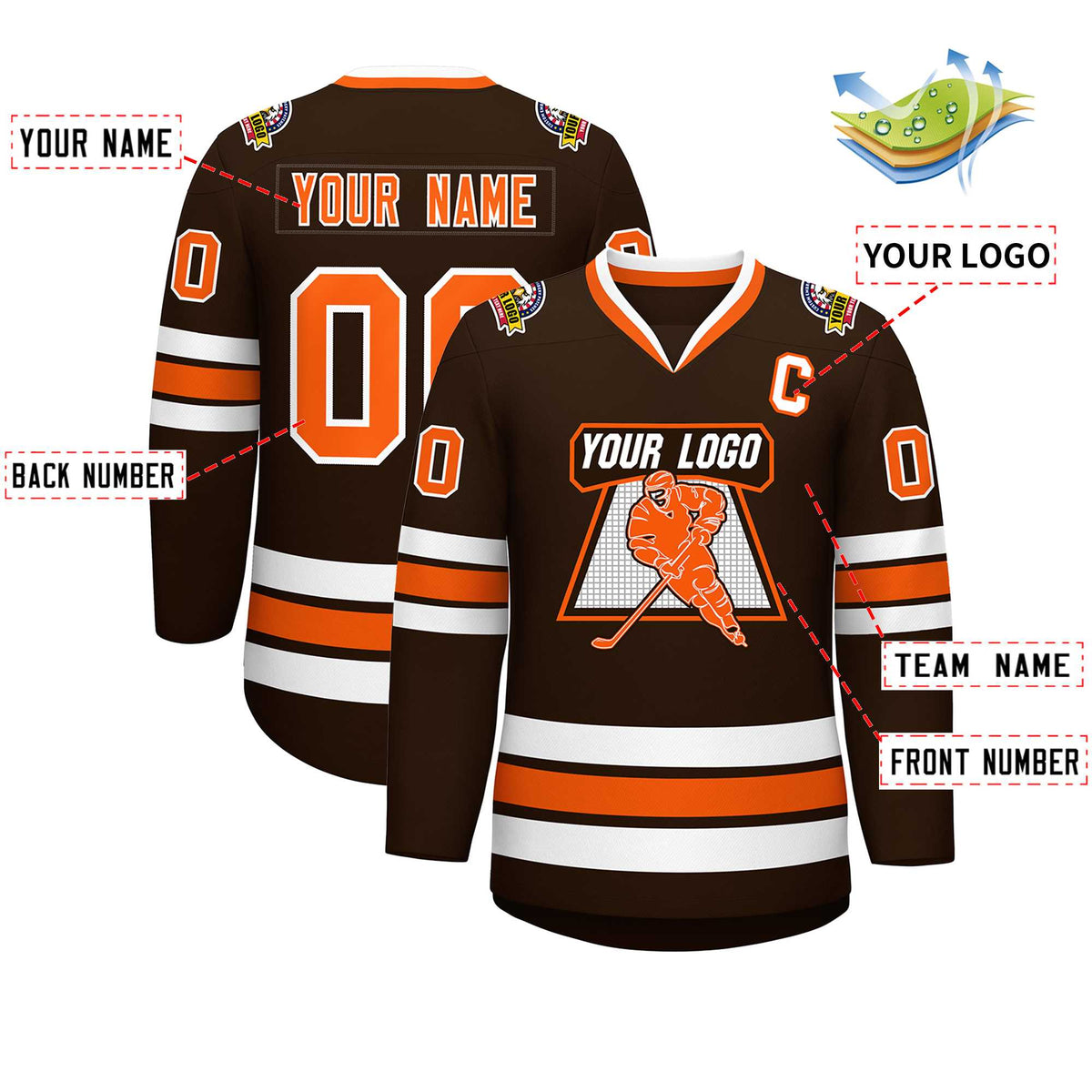 Custom Brown Orange-White Classic Style Hockey Jersey | KXKSHOP