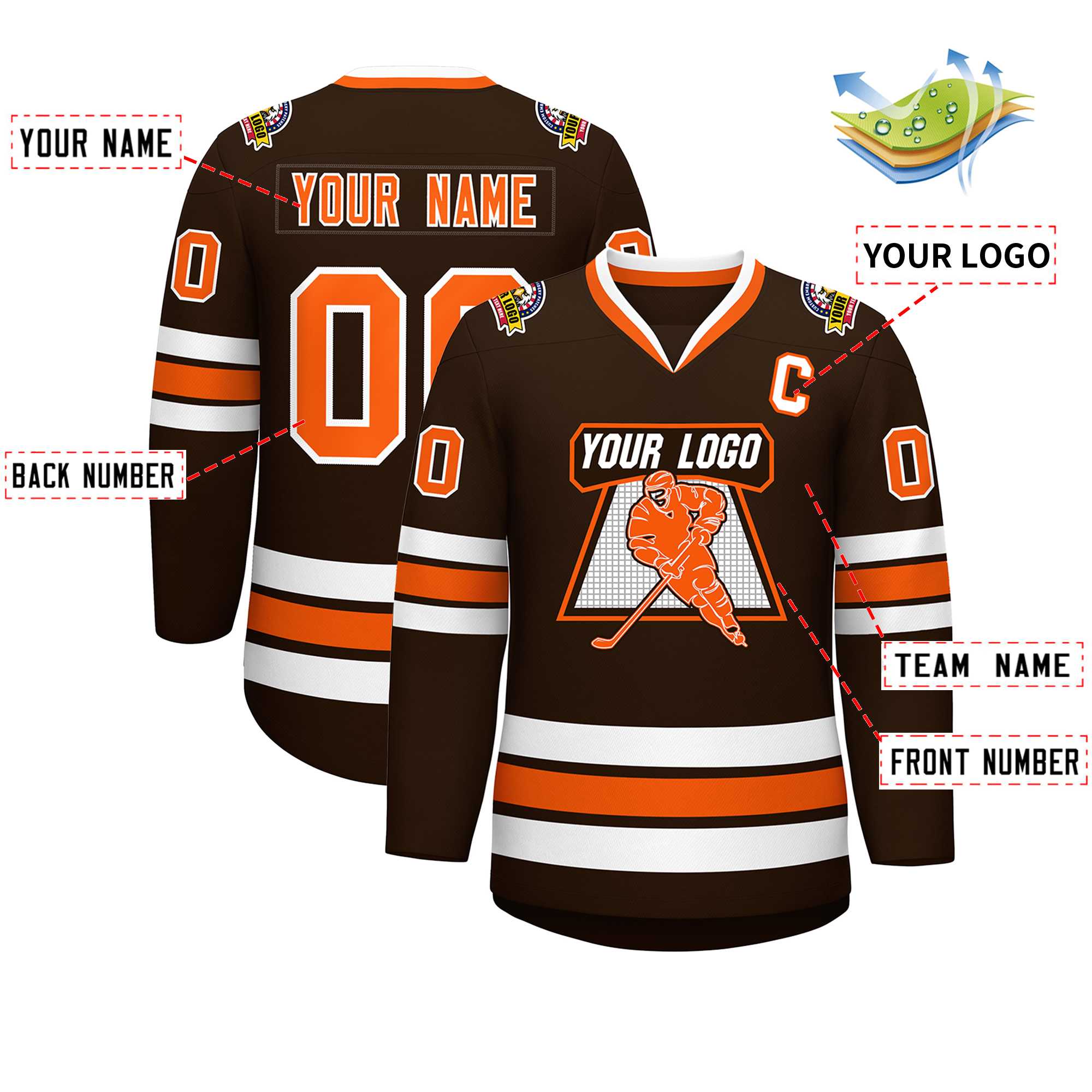 Custom Brown Orange-White Classic Style Hockey Jersey | KXKSHOP