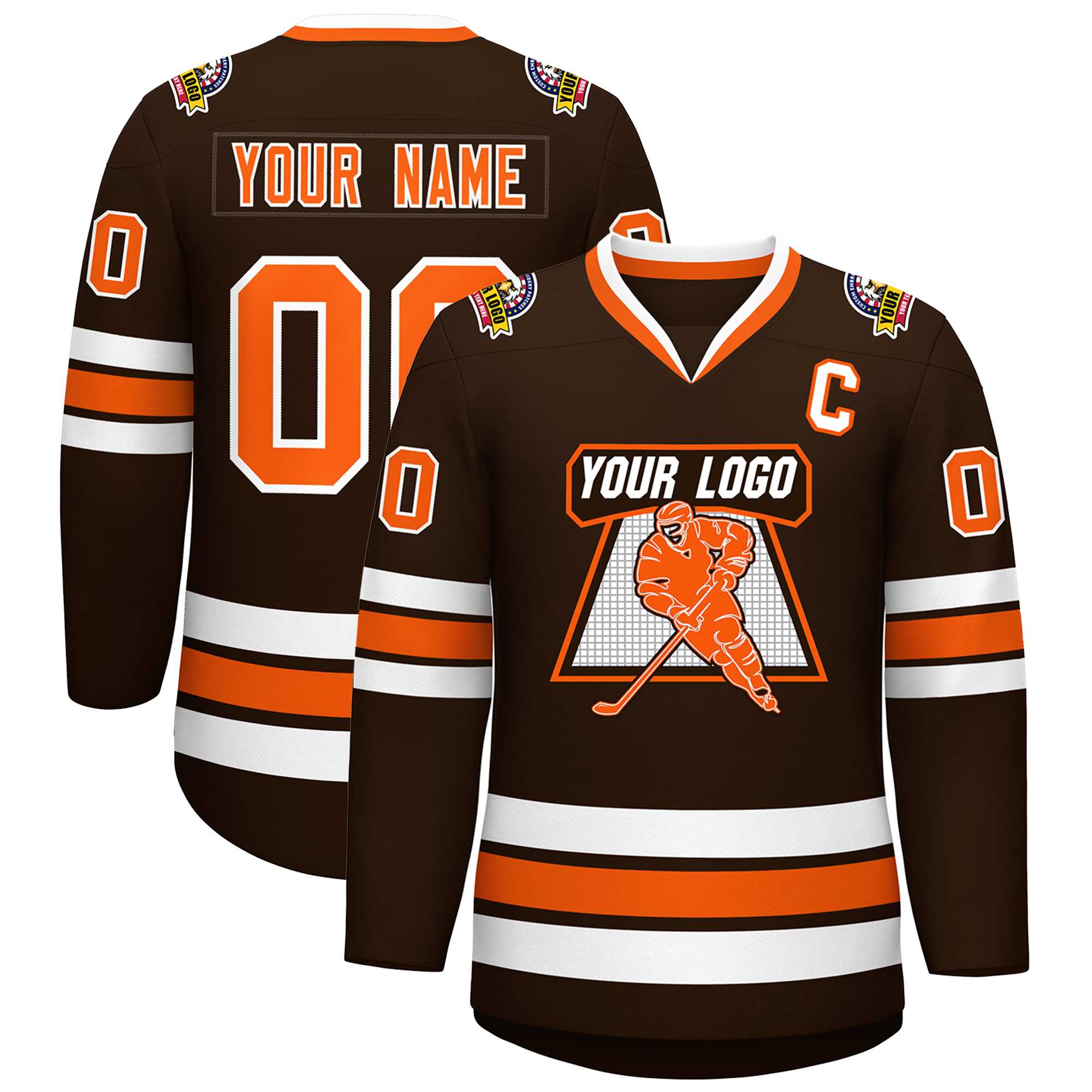 Custom Brown Orange-White Classic Style Hockey Jersey | KXKSHOP