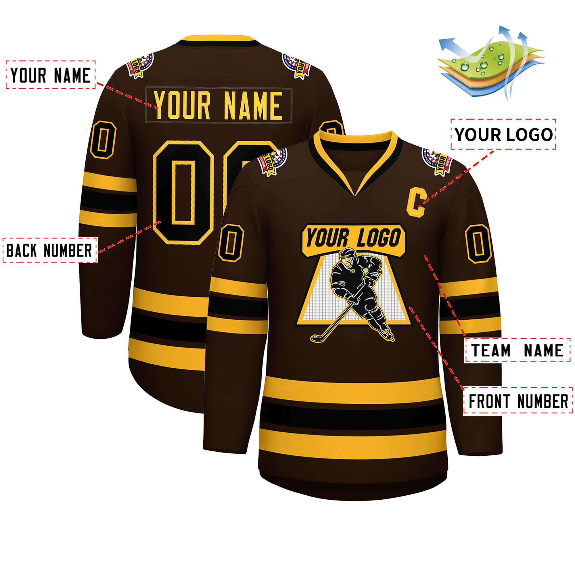 Custom Brown Black-Gold Classic Style Hockey Jersey | KXKSHOP