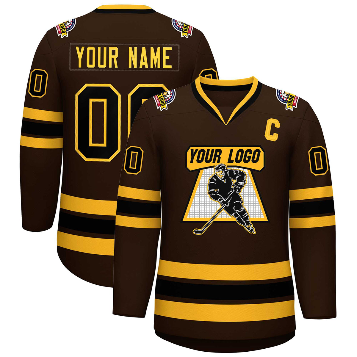Custom Brown Black-Gold Classic Style Hockey Jersey | KXKSHOP