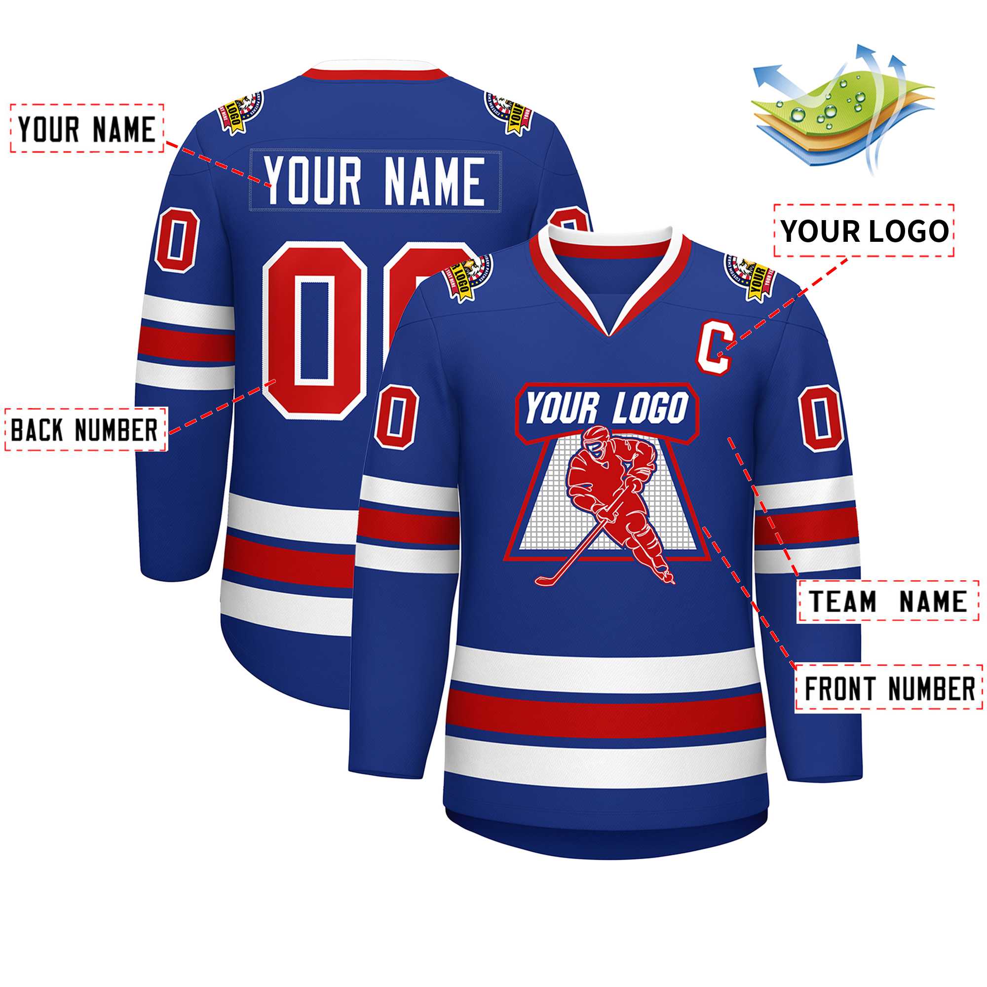 Custom Royal Red-White Classic Style Hockey Jersey | KXKSHOP