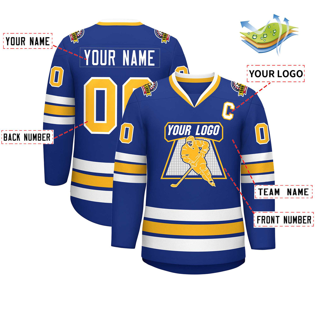 Custom Royal Gold-White Classic Style Hockey Jersey | KXKSHOP