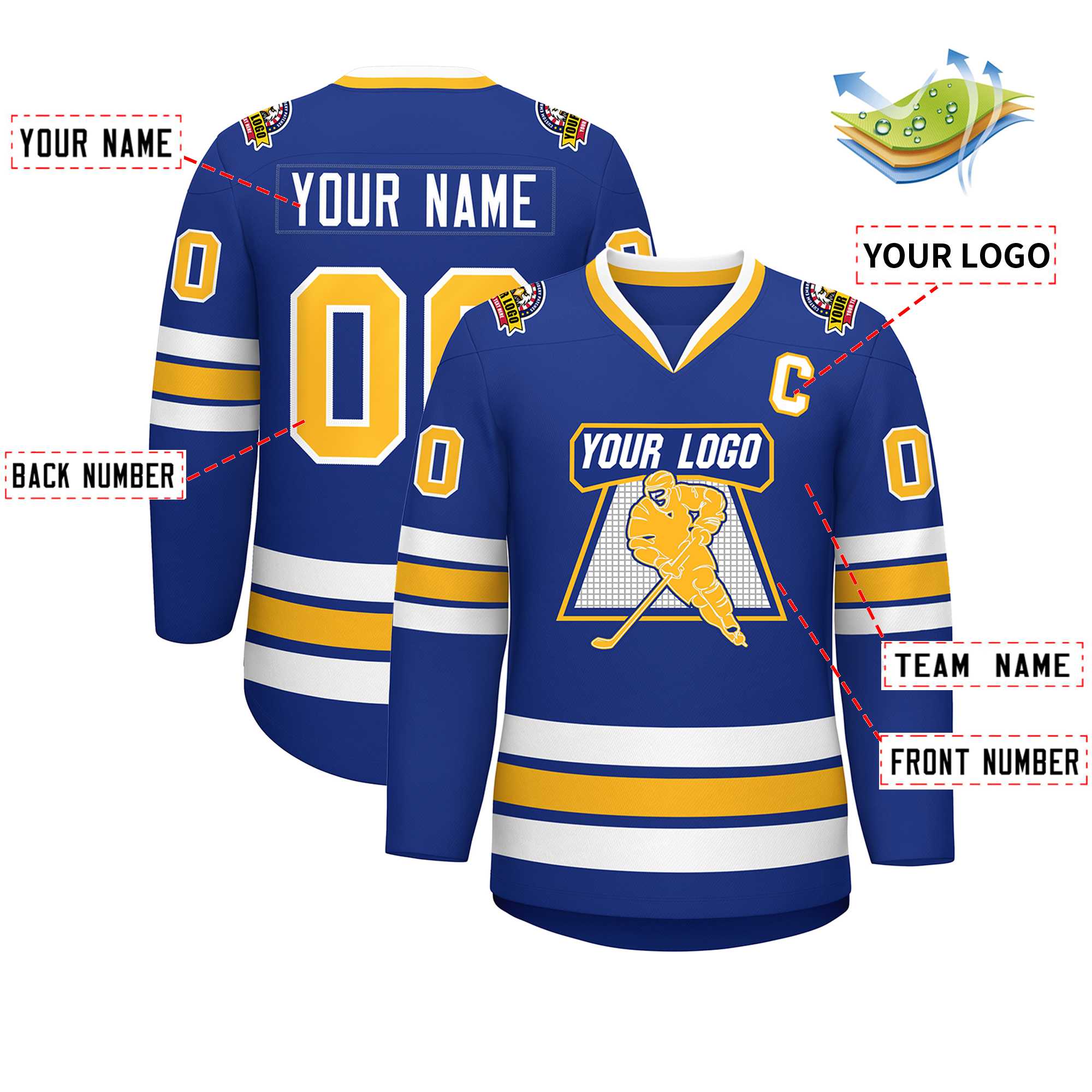 Custom Royal Gold-White Classic Style Hockey Jersey | KXKSHOP