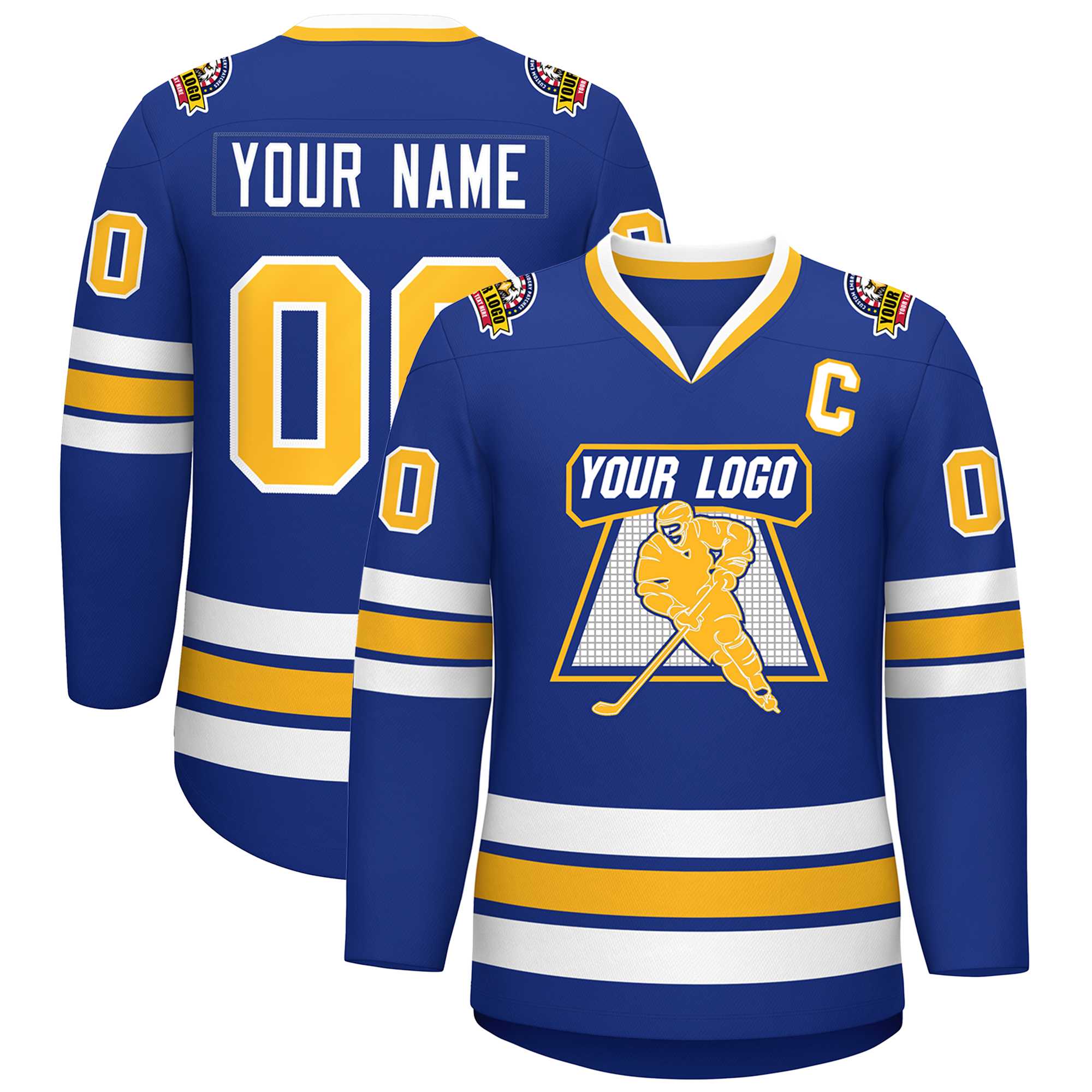 Custom Royal Gold-White Classic Style Hockey Jersey | KXKSHOP