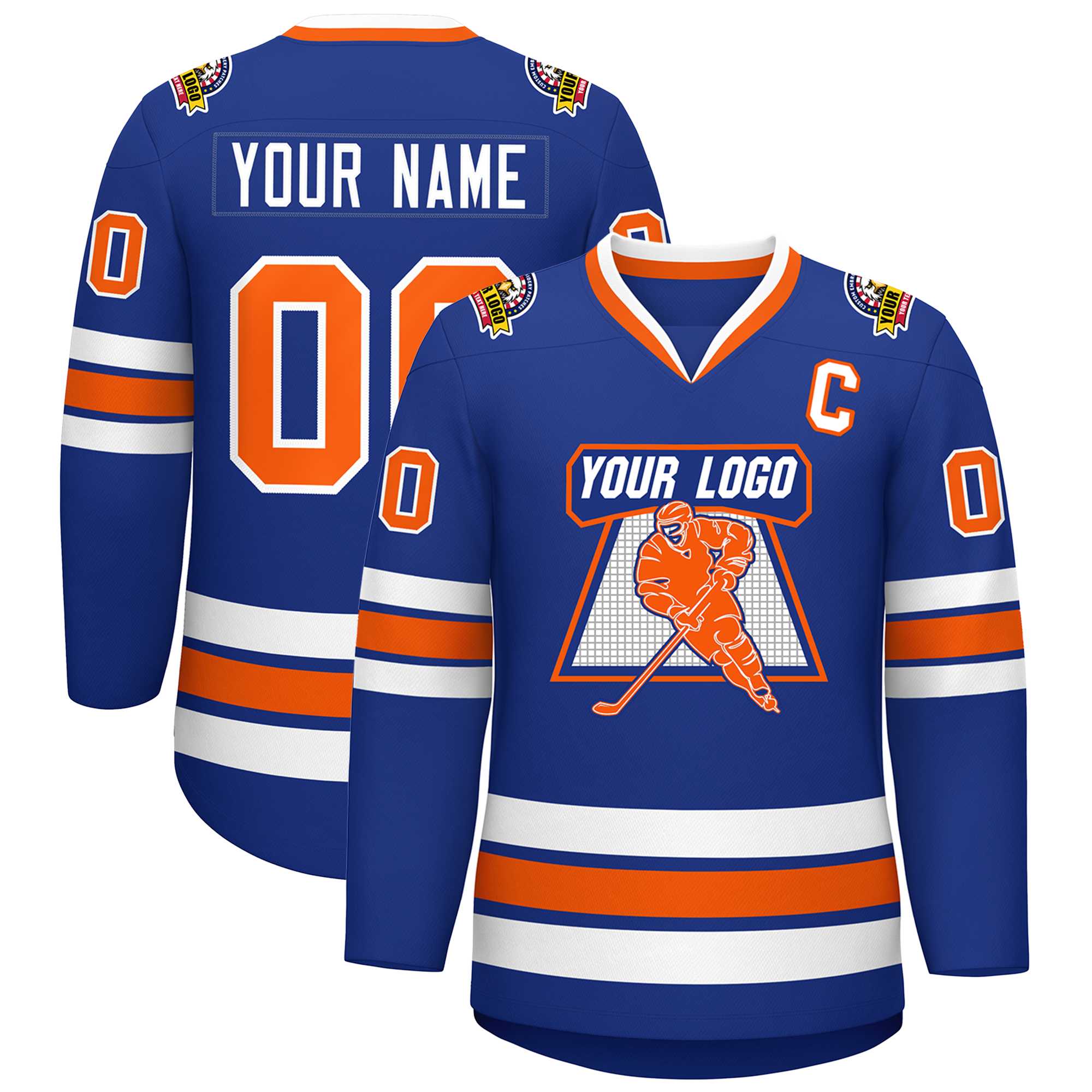 Custom Royal Orange-White Classic Style Hockey Jersey | KXKSHOP