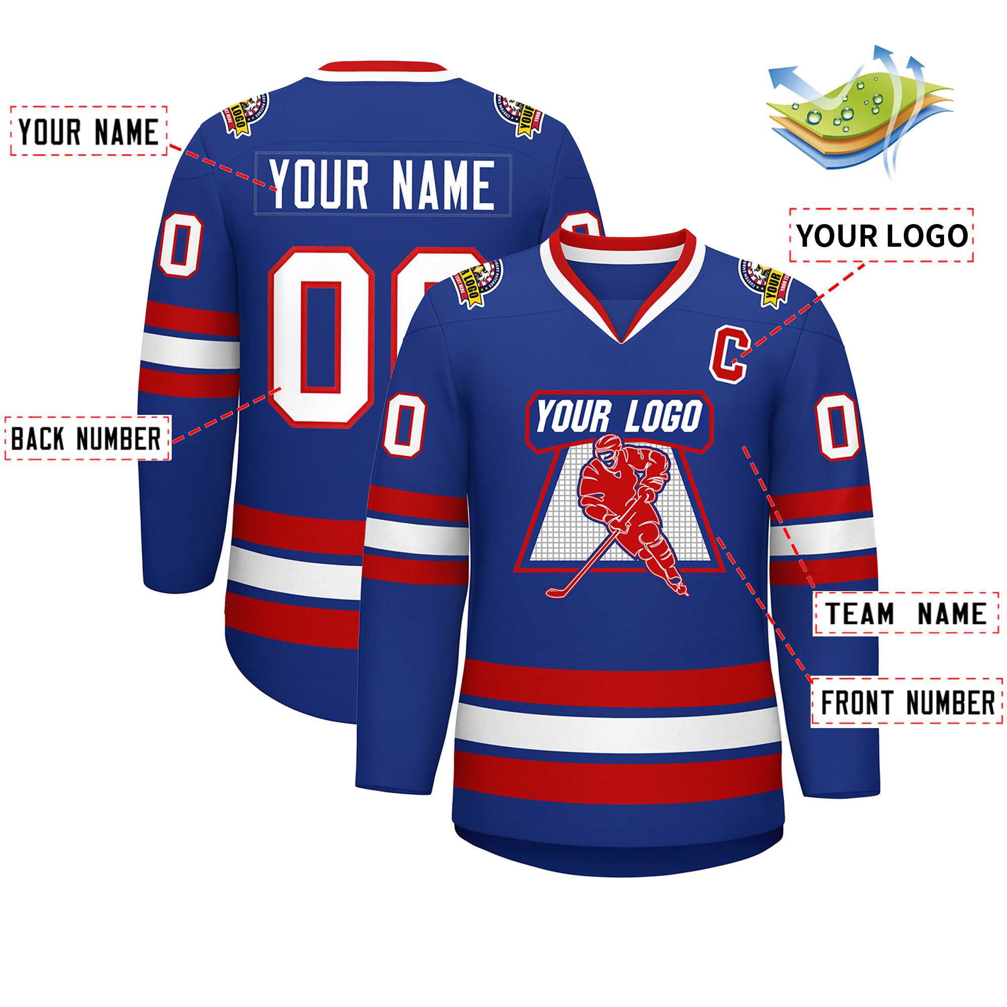 Custom Royal White-Red Classic Style Hockey Jersey | KXKSHOP