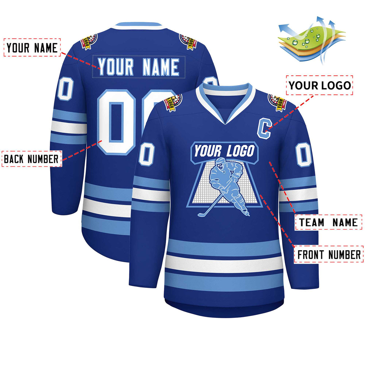 Custom Royal White-Light Blue Classic Style Hockey Jersey | KXKSHOP
