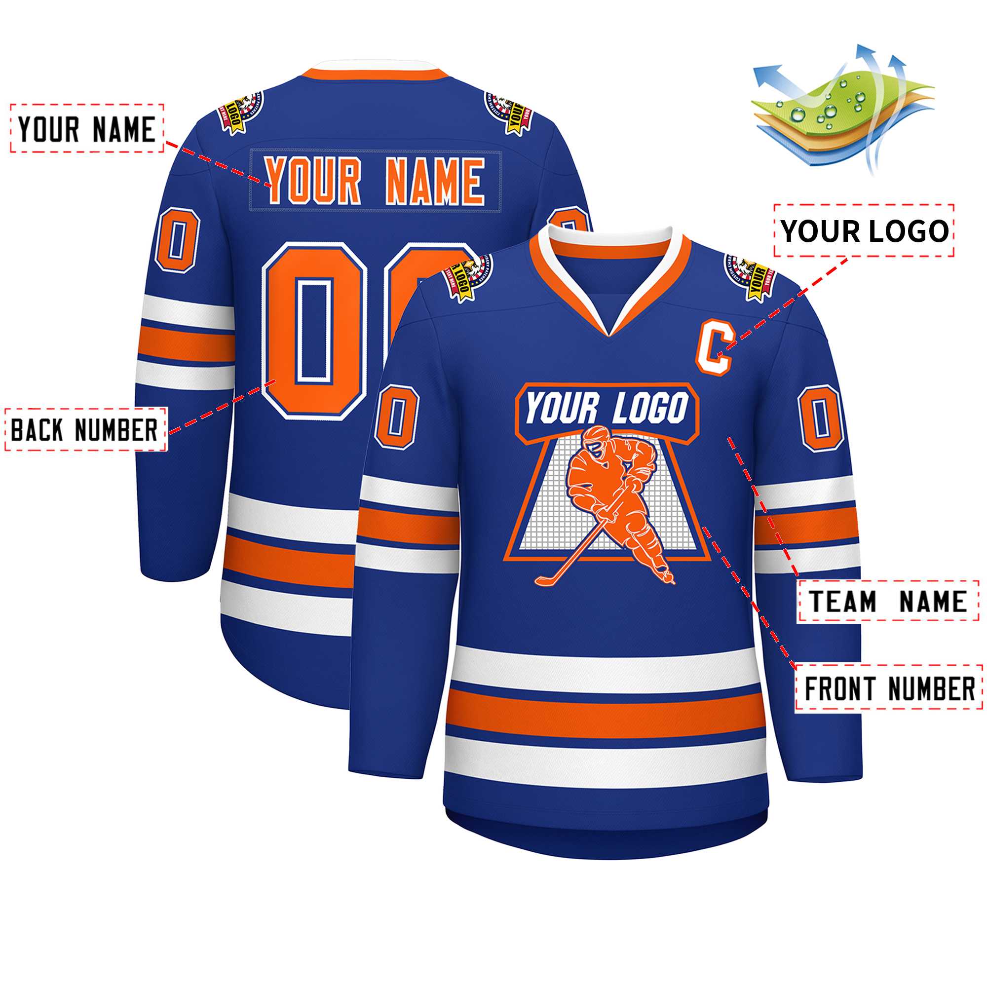 Custom Royal Orange Royal-White Classic Style Hockey Jersey | KXKSHOP