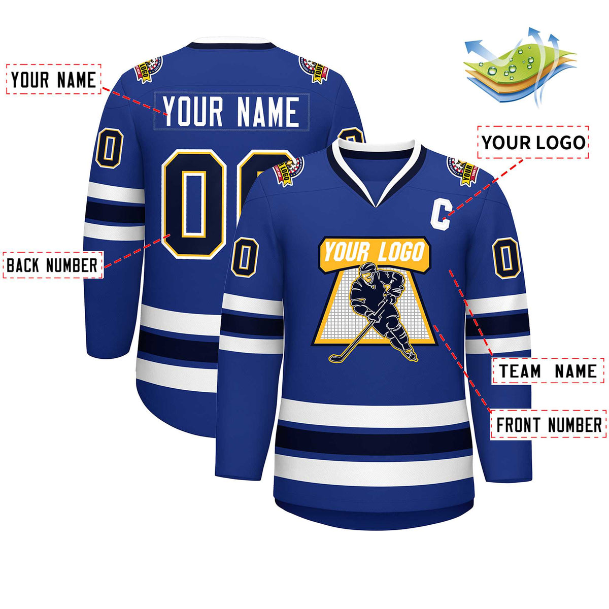 Custom Royal Navy Gold-White Classic Style Hockey Jersey | KXKSHOP