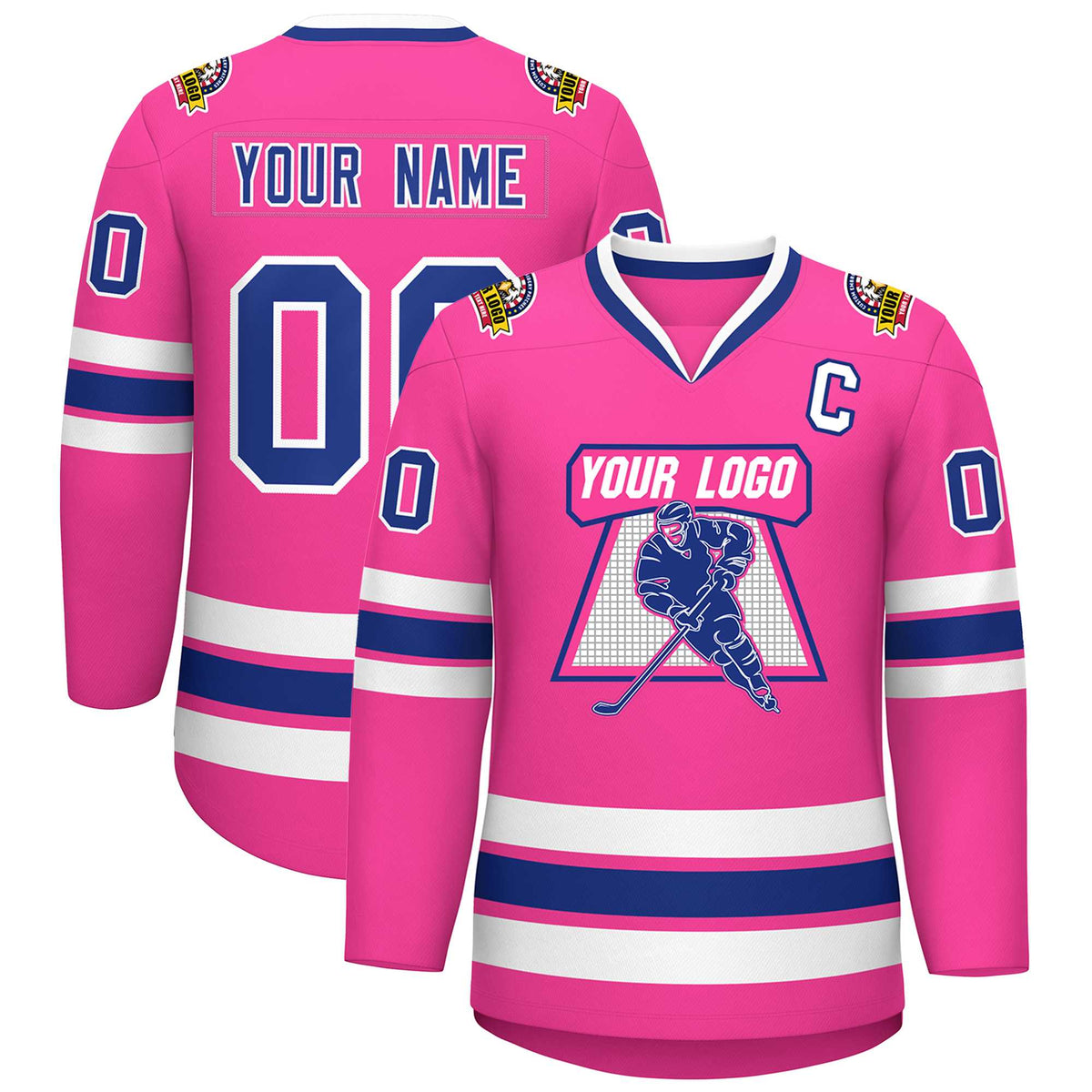 Custom Pink Royal-White Classic Style Hockey Jersey | KXKSHOP