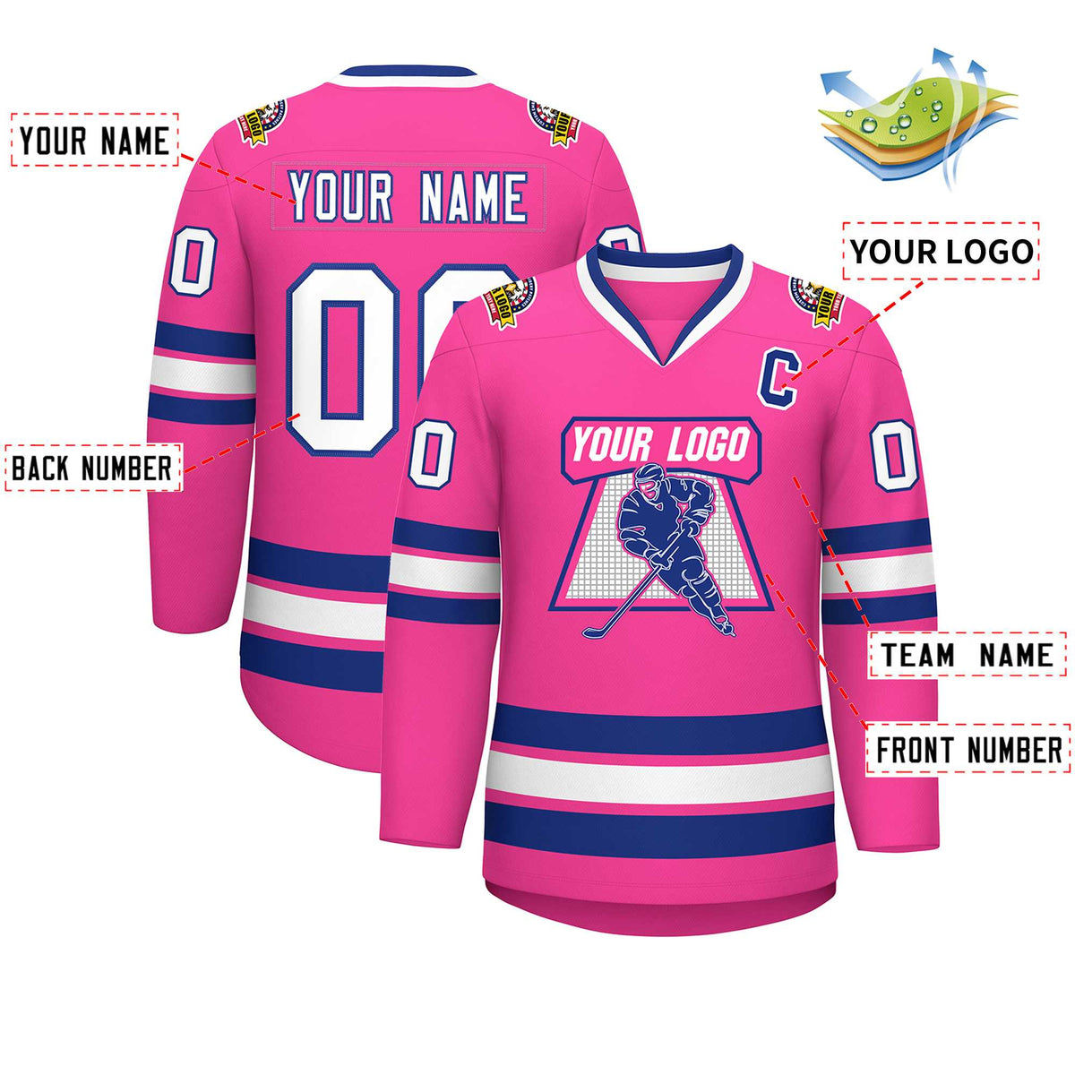 Custom Pink White-Royal Classic Style Hockey Jersey | KXKSHOP