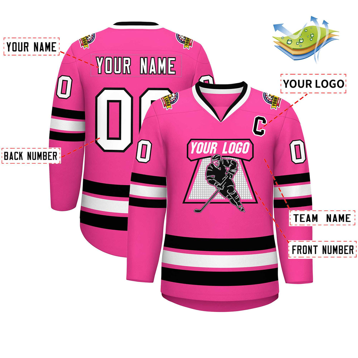 Custom Pink White-Black Classic Style Hockey Jersey | KXKSHOP