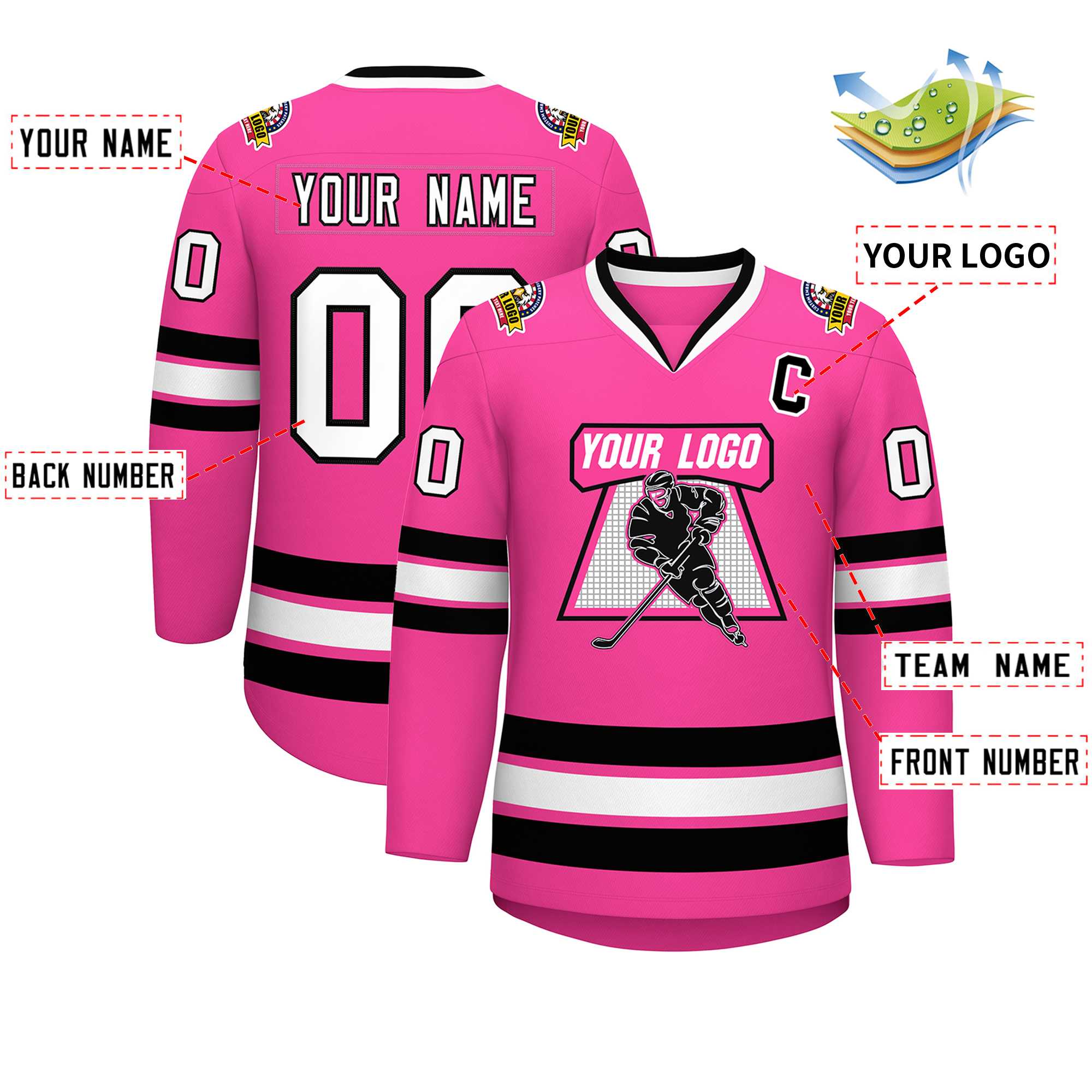 Custom Pink White-Black Classic Style Hockey Jersey | KXKSHOP