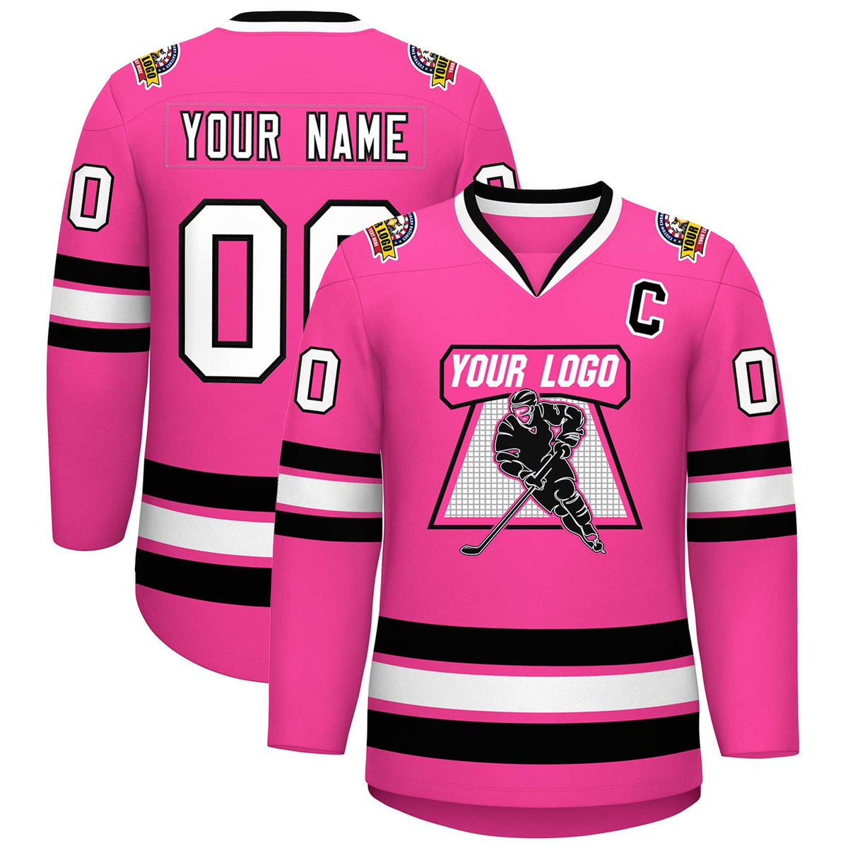 Custom Pink White-Black Classic Style Hockey Jersey | KXKSHOP