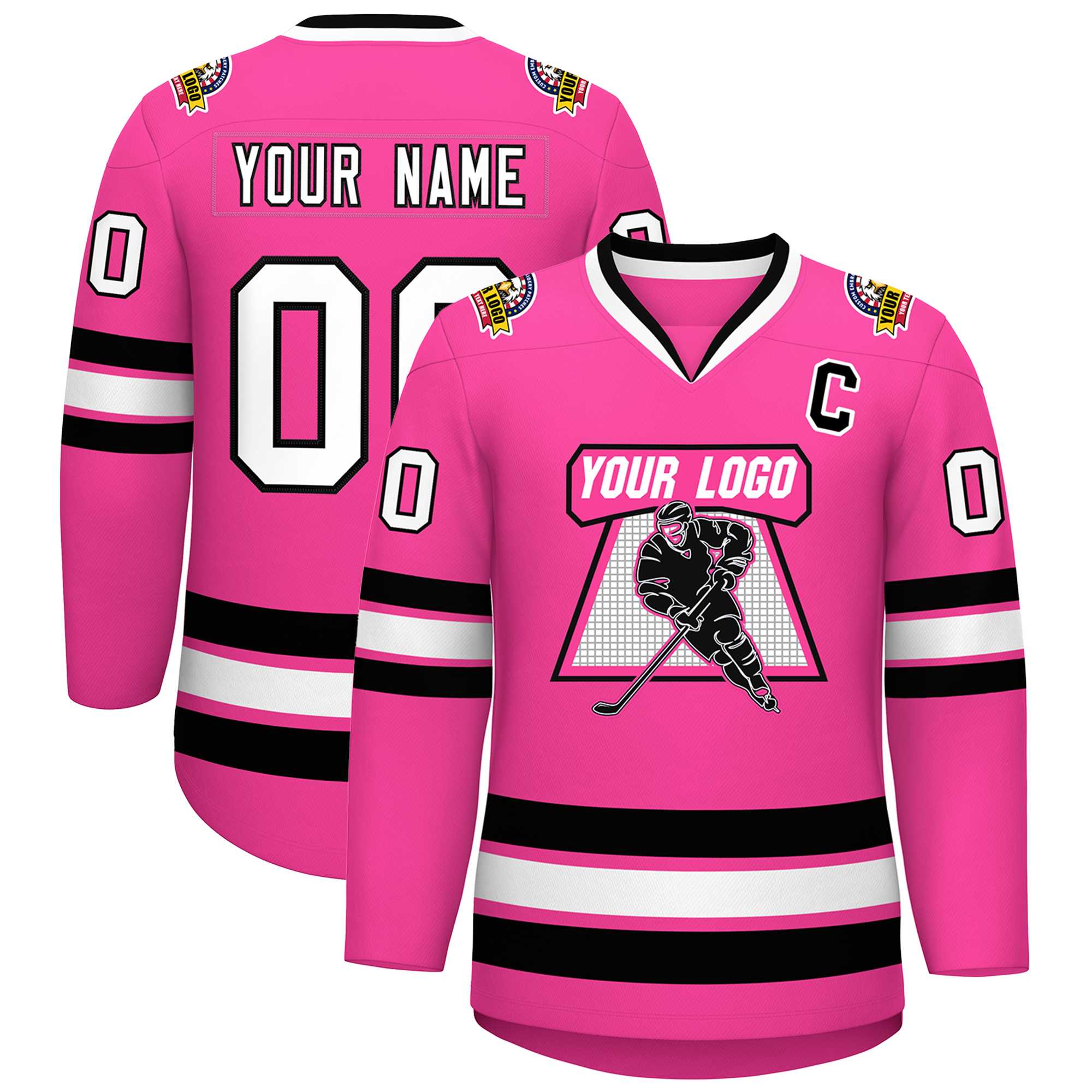 Custom Pink White-Black Classic Style Hockey Jersey | KXKSHOP