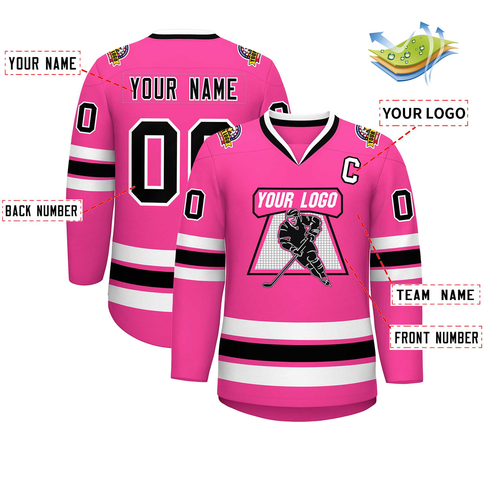 Custom Pink Black-White Classic Style Hockey Jersey | KXKSHOP