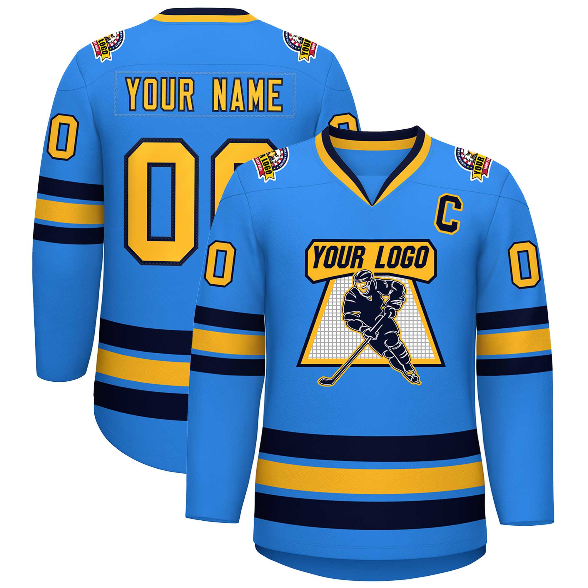 Custom Powder Blue Gold-Navy Classic Style Hockey Jersey | KXKSHOP