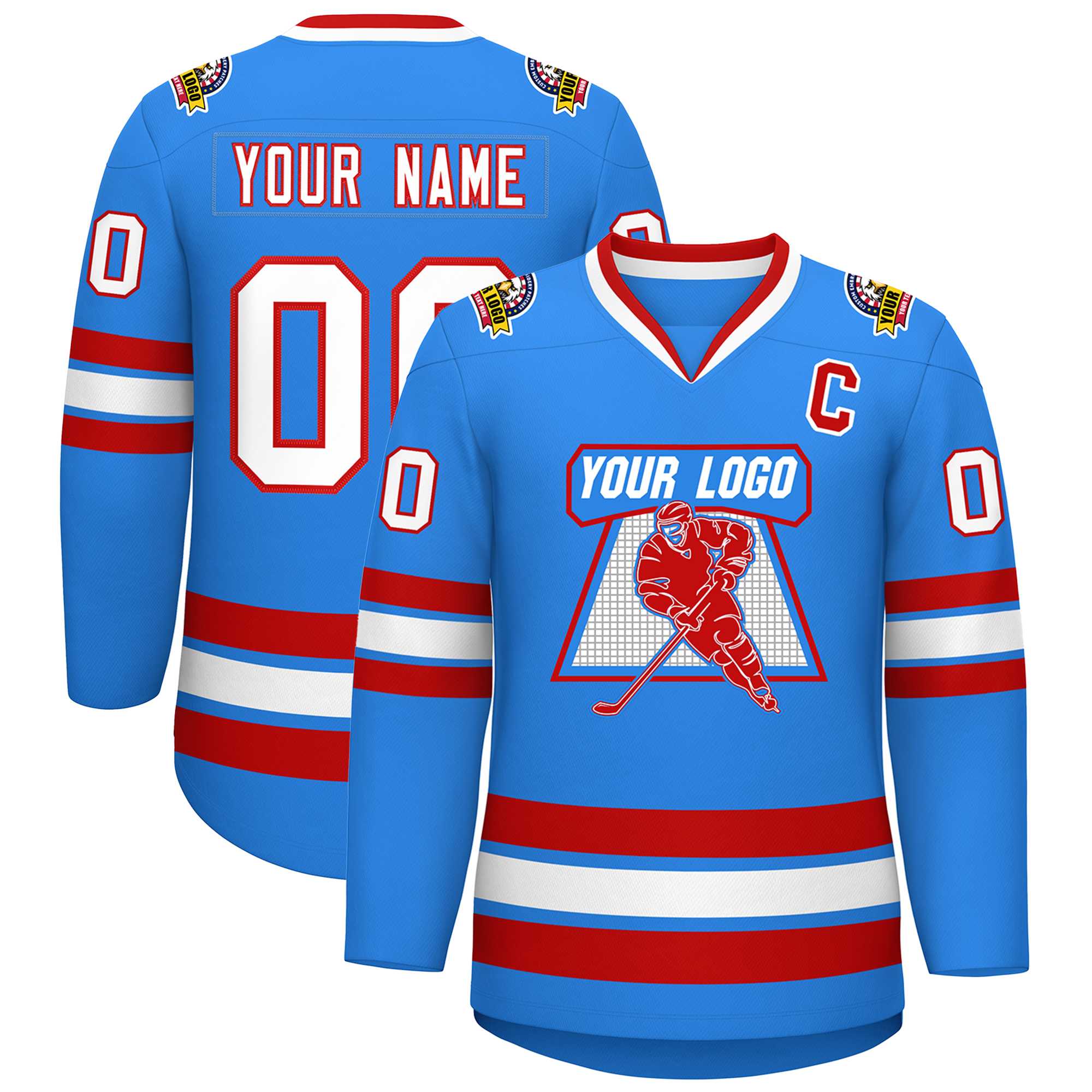 Custom Powder Blue White-Red Classic Style Hockey Jersey | KXKSHOP