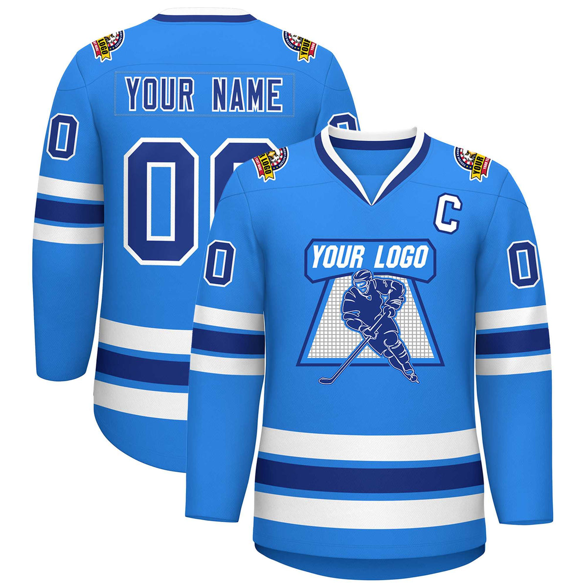 Custom Powder Blue Royal-White Classic Style Hockey Jersey | KXKSHOP