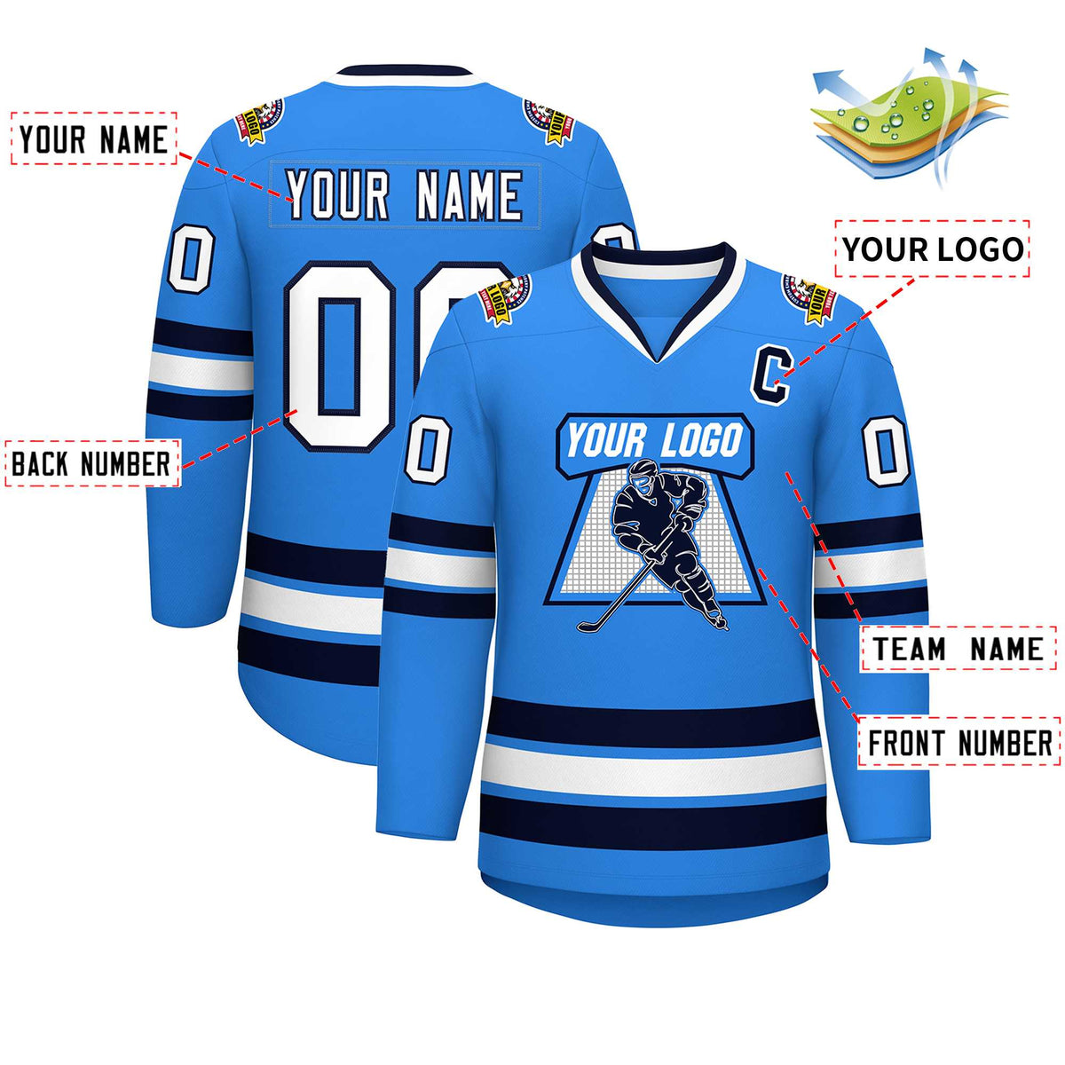 Custom Powder Blue White-Navy Classic Style Hockey Jersey | KXKSHOP