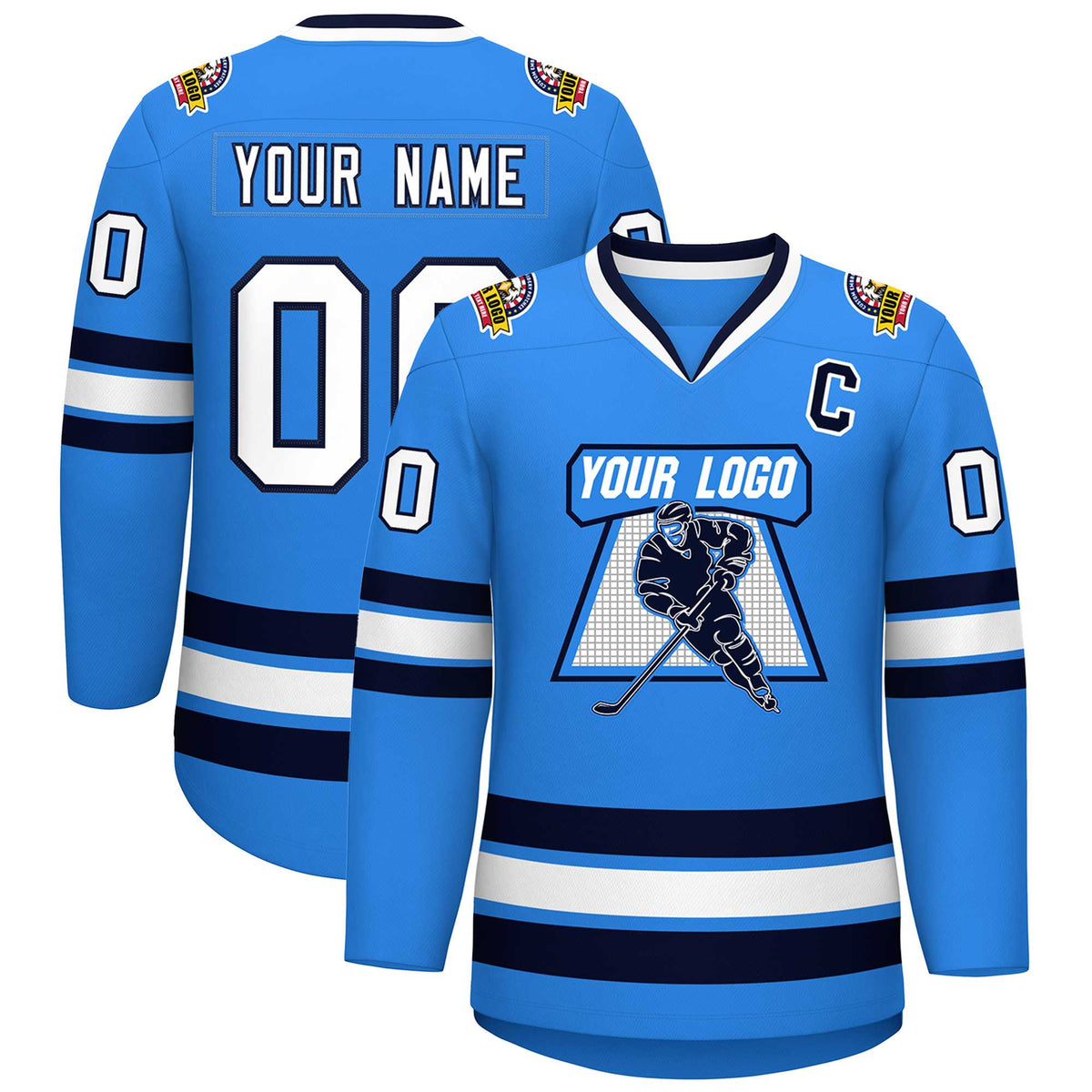 Custom Powder Blue White-Navy Classic Style Hockey Jersey | KXKSHOP