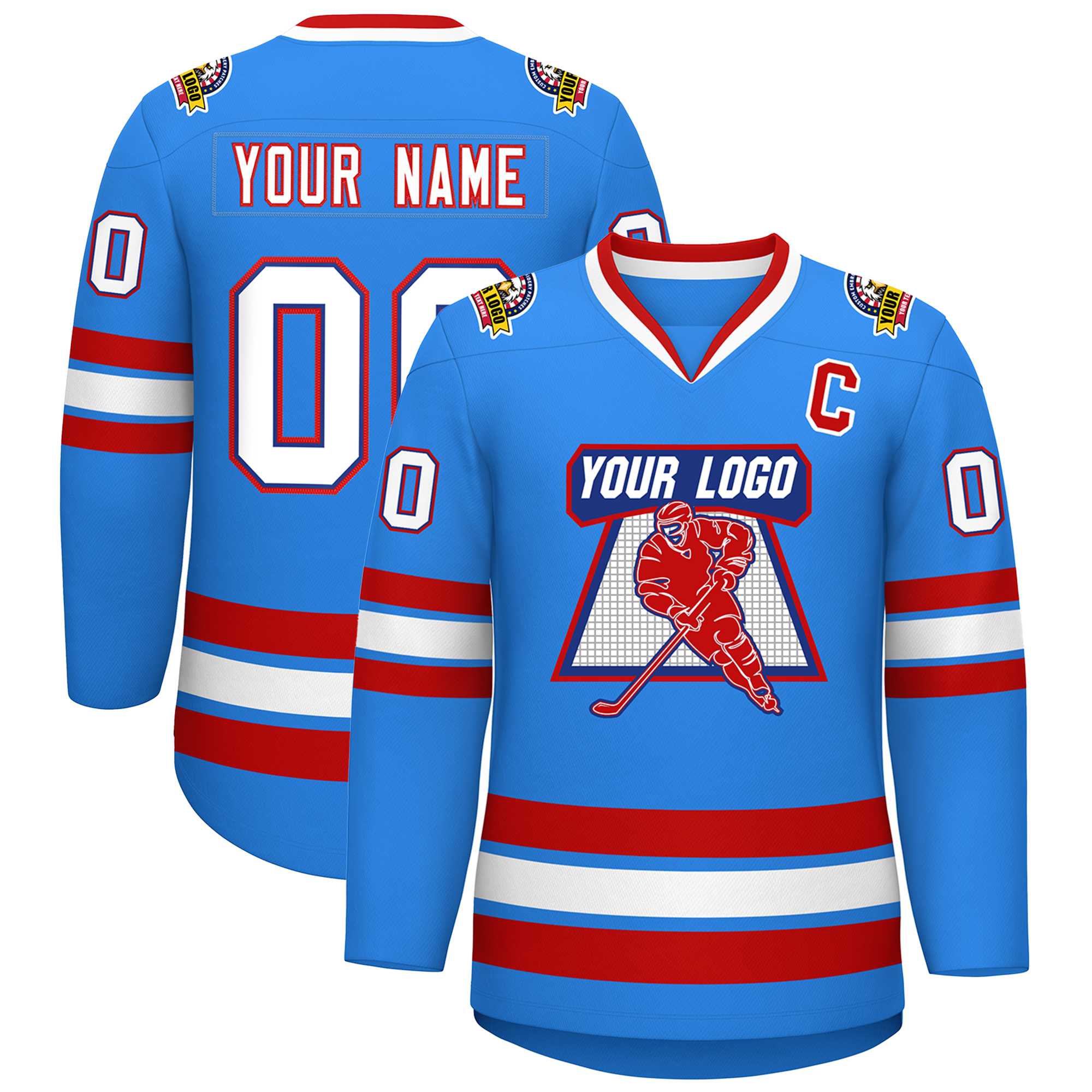 Custom Powder Blue White Royal-Red Classic Style Hockey Jersey | KXKSHOP
