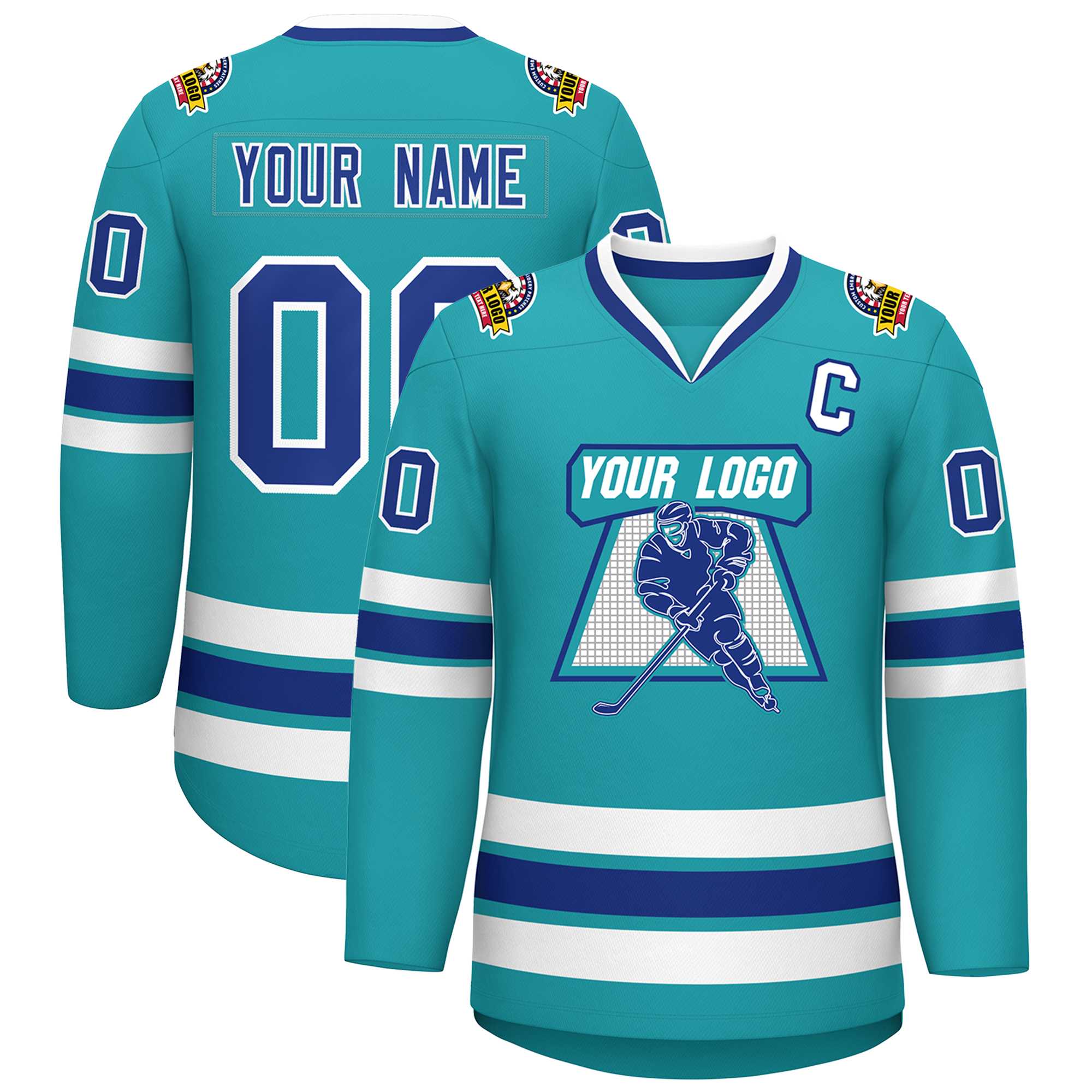Custom Aqua Royal-White Classic Style Hockey Jersey | KXKSHOP
