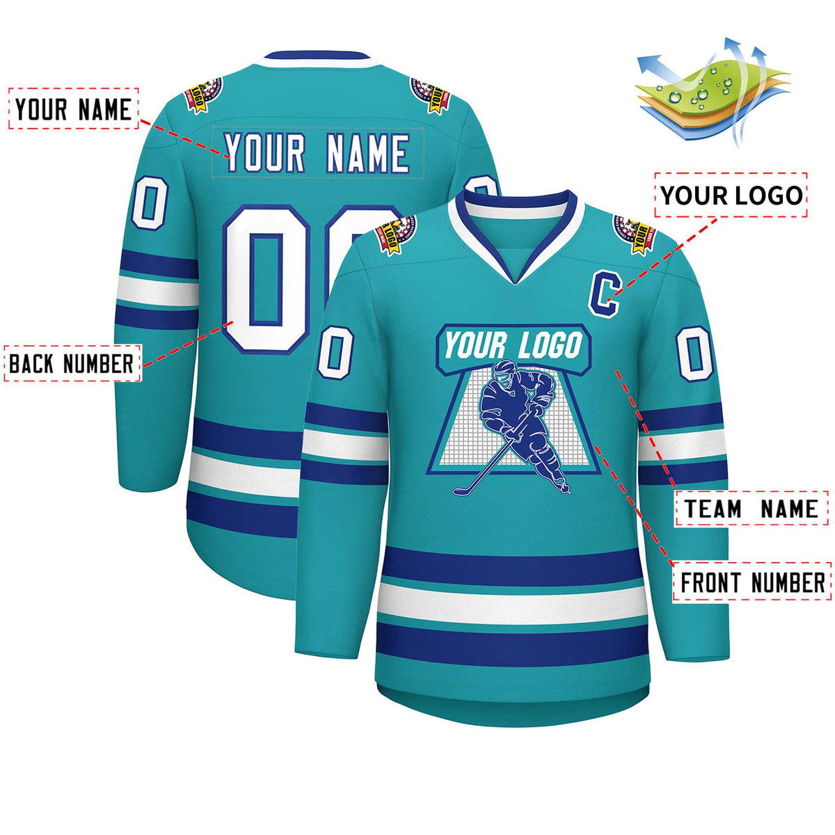 Custom Aqua White-Royal Classic Style Hockey Jersey | KXKSHOP