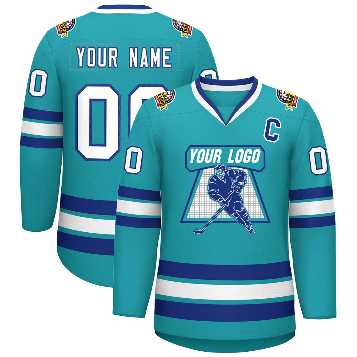 Custom Aqua White-Royal Classic Style Hockey Jersey | KXKSHOP