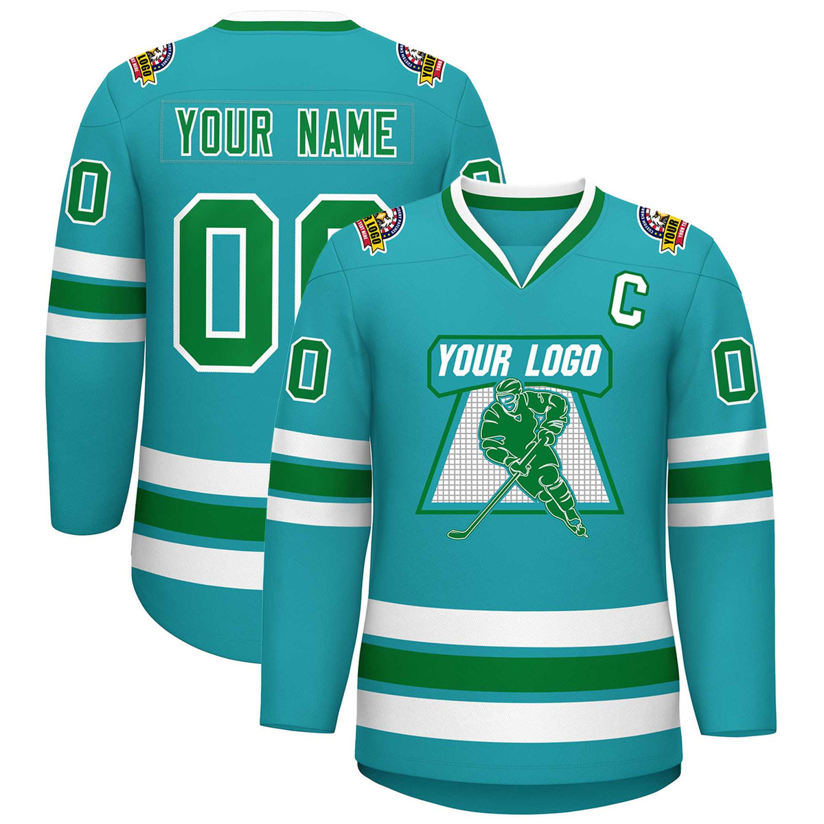 Custom Aqua Kelly Green-White Classic Style Hockey Jersey | KXKSHOP