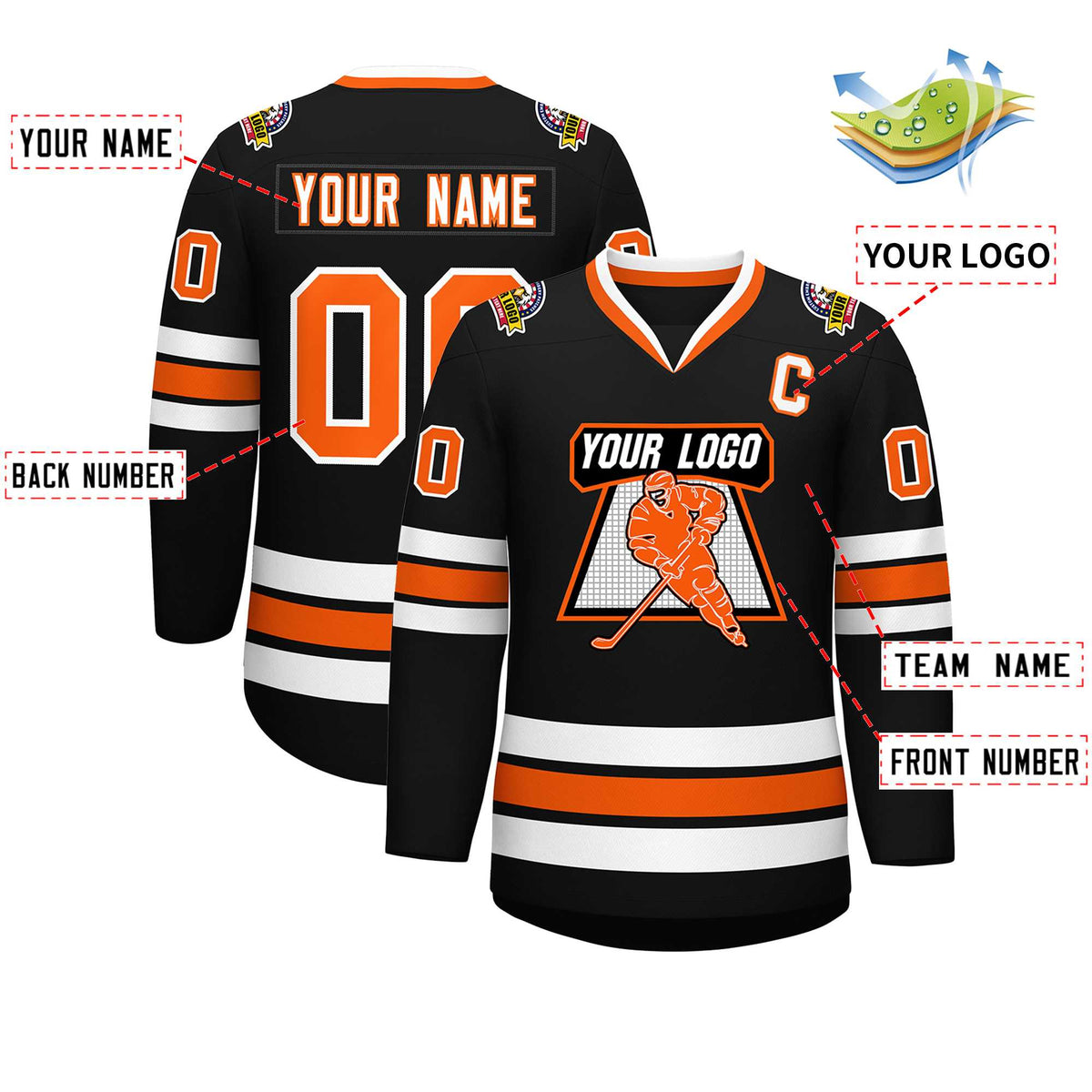 Custom Black Orange-White Classic Style Hockey Jersey | KXKSHOP