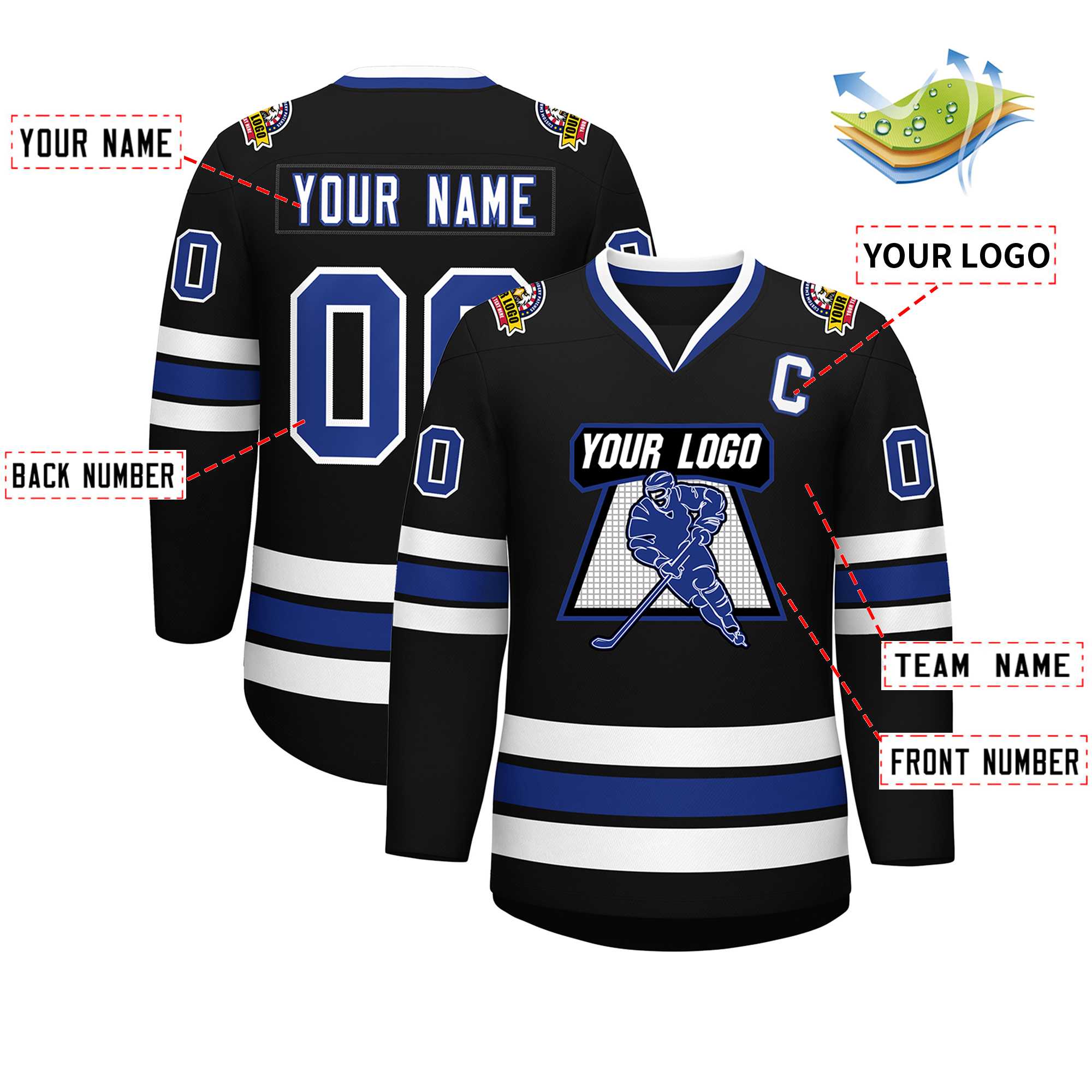 Custom Black Royal-White Classic Style Hockey Jersey | KXKSHOP