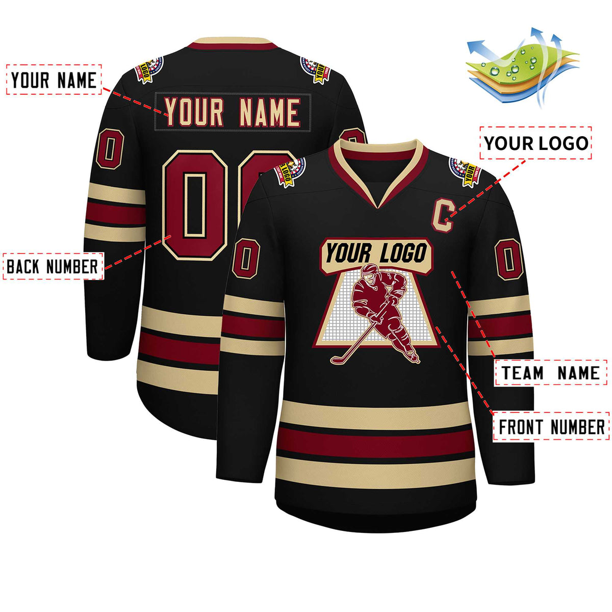 Custom Black Crimson-Black Classic Style Hockey Jersey | KXKSHOP