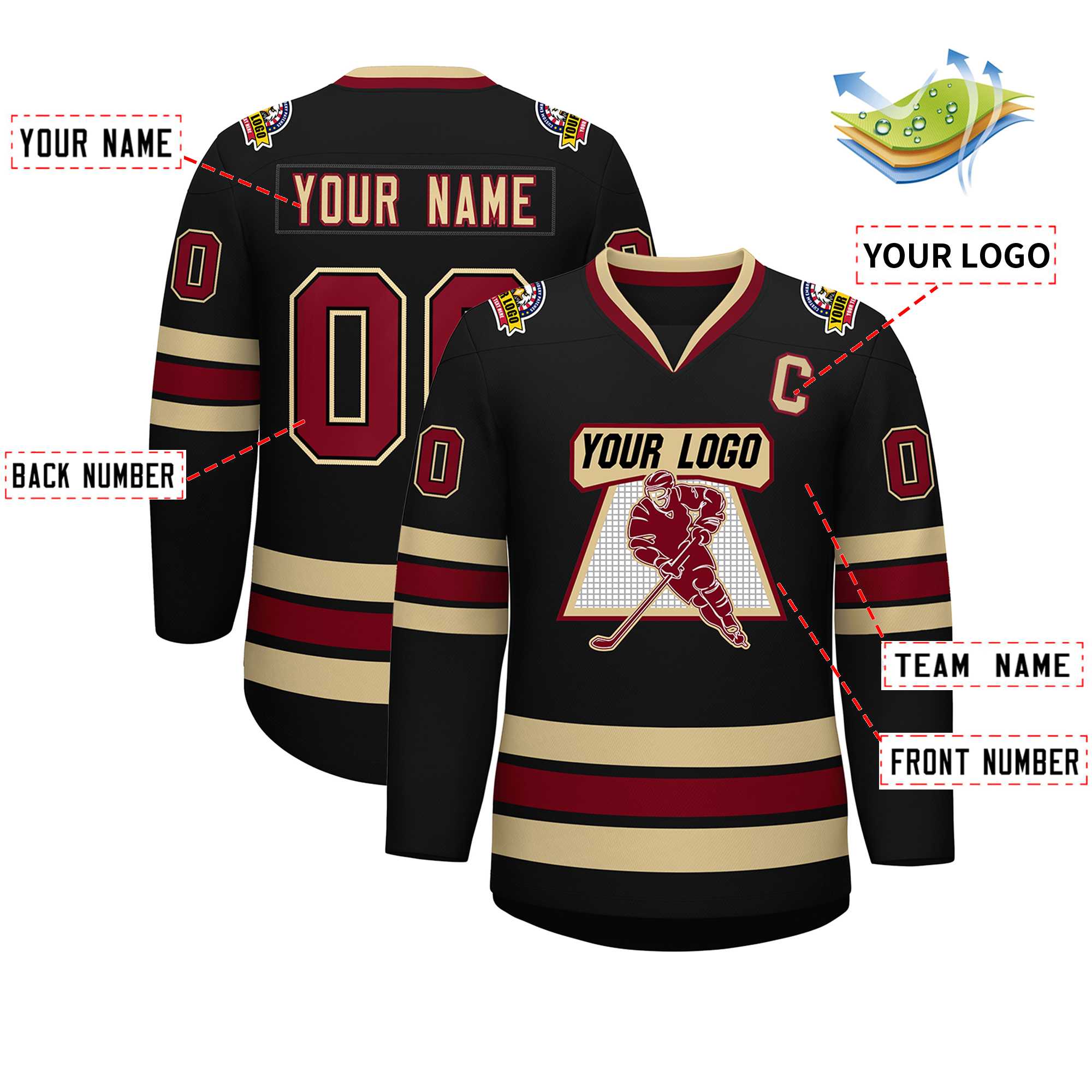 Custom Black Crimson-Black Classic Style Hockey Jersey | KXKSHOP