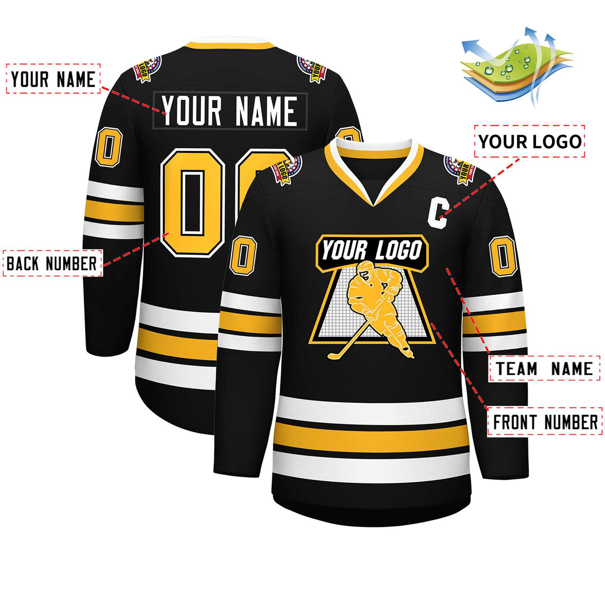 Custom Black Gold Black-White Classic Style Hockey Jersey | KXKSHOP