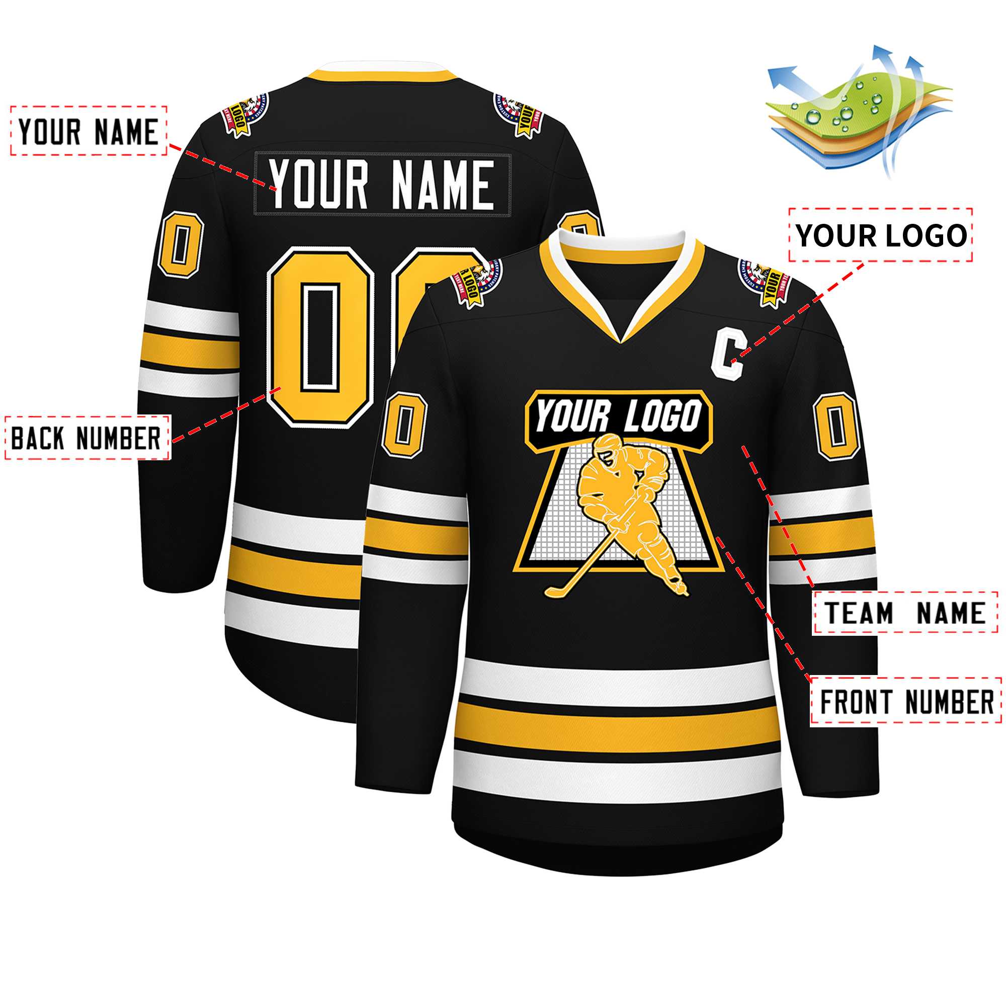 Custom Black Gold Black-White Classic Style Hockey Jersey | KXKSHOP