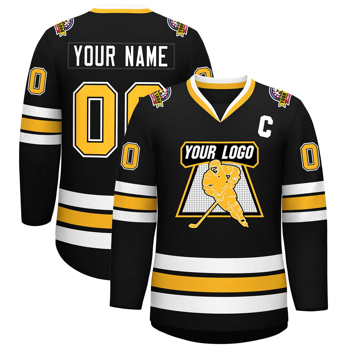 Custom Black Gold Black-White Classic Style Hockey Jersey | KXKSHOP