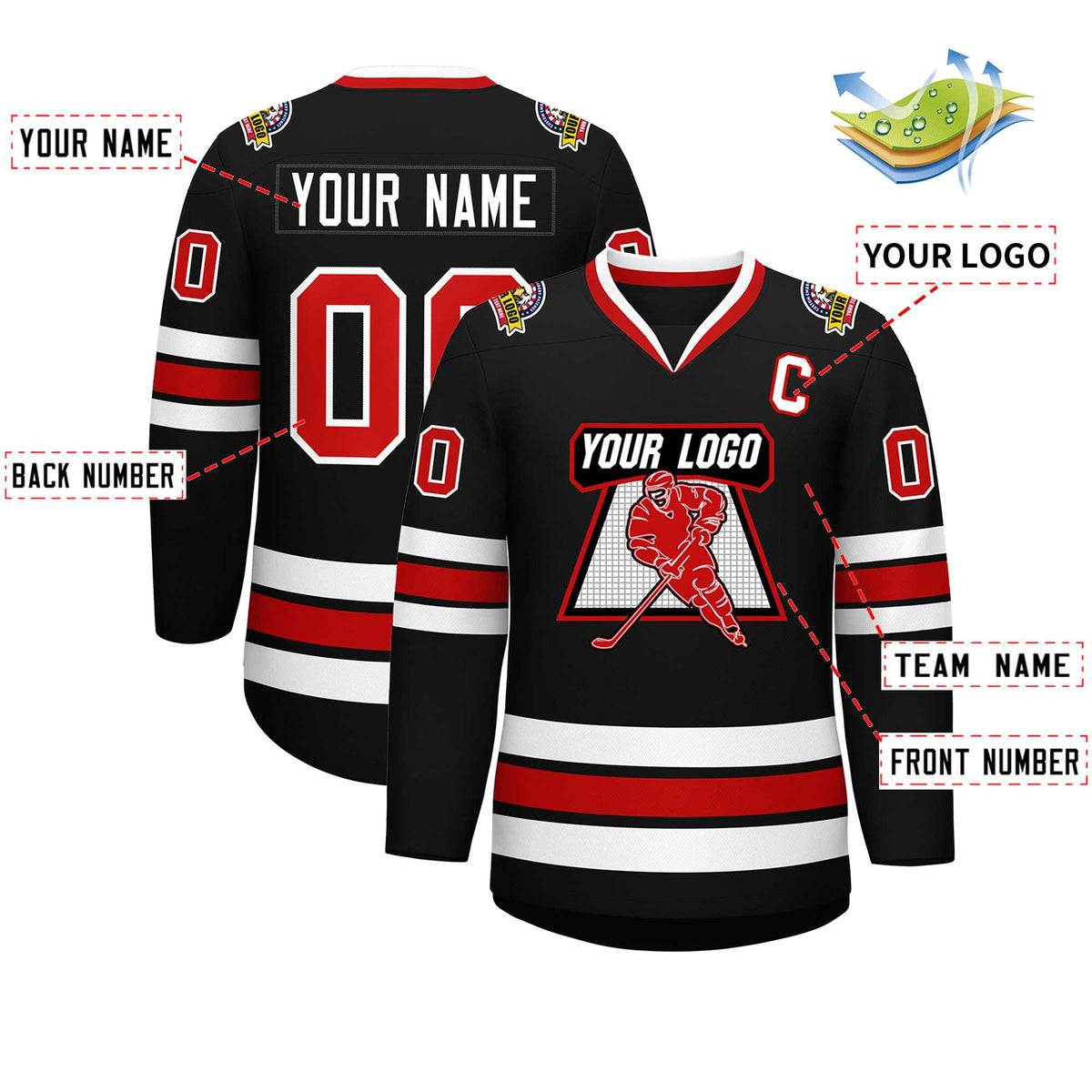 Custom Black Red-White Classic Style Hockey Jersey | KXKSHOP