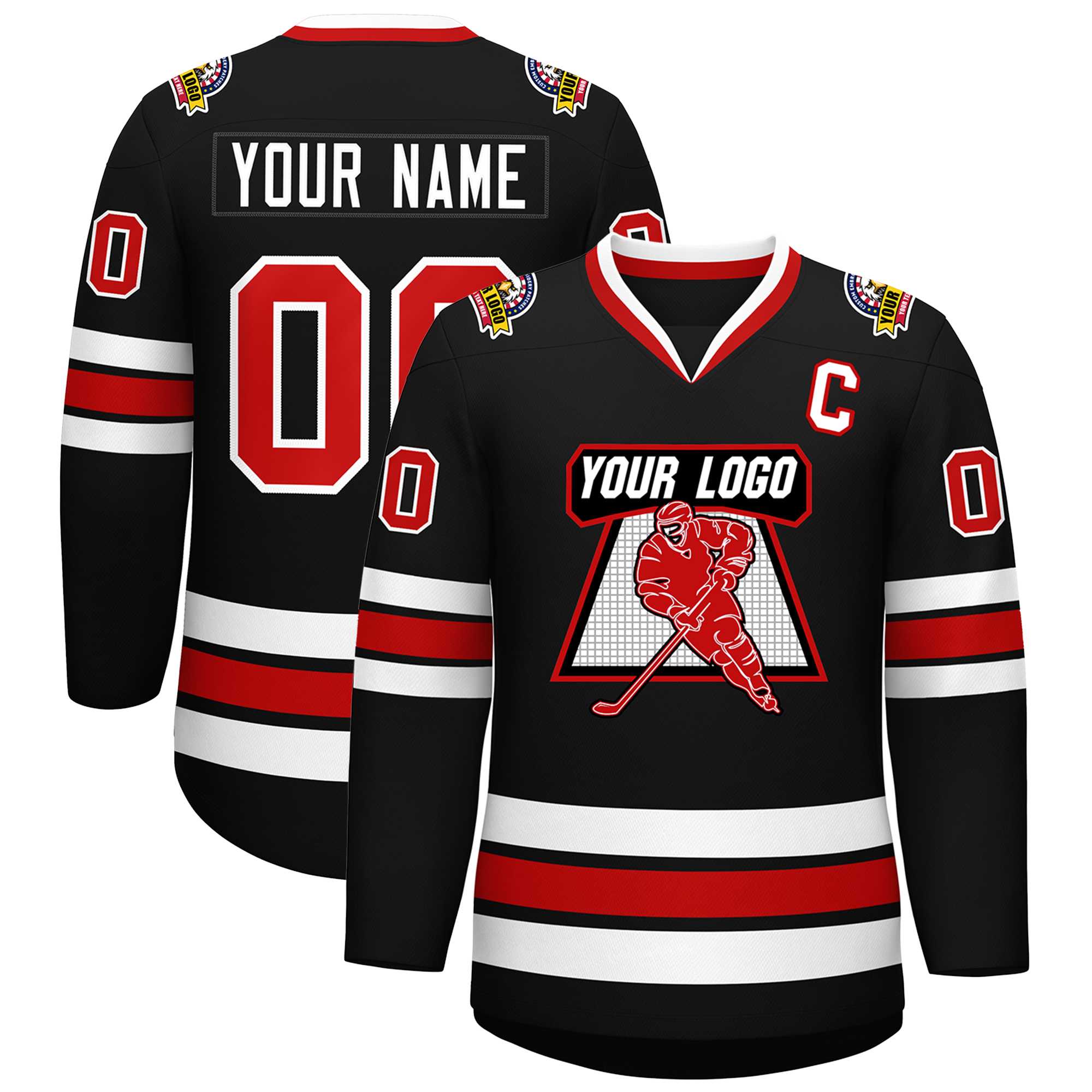 Custom Black Red-White Classic Style Hockey Jersey | KXKSHOP
